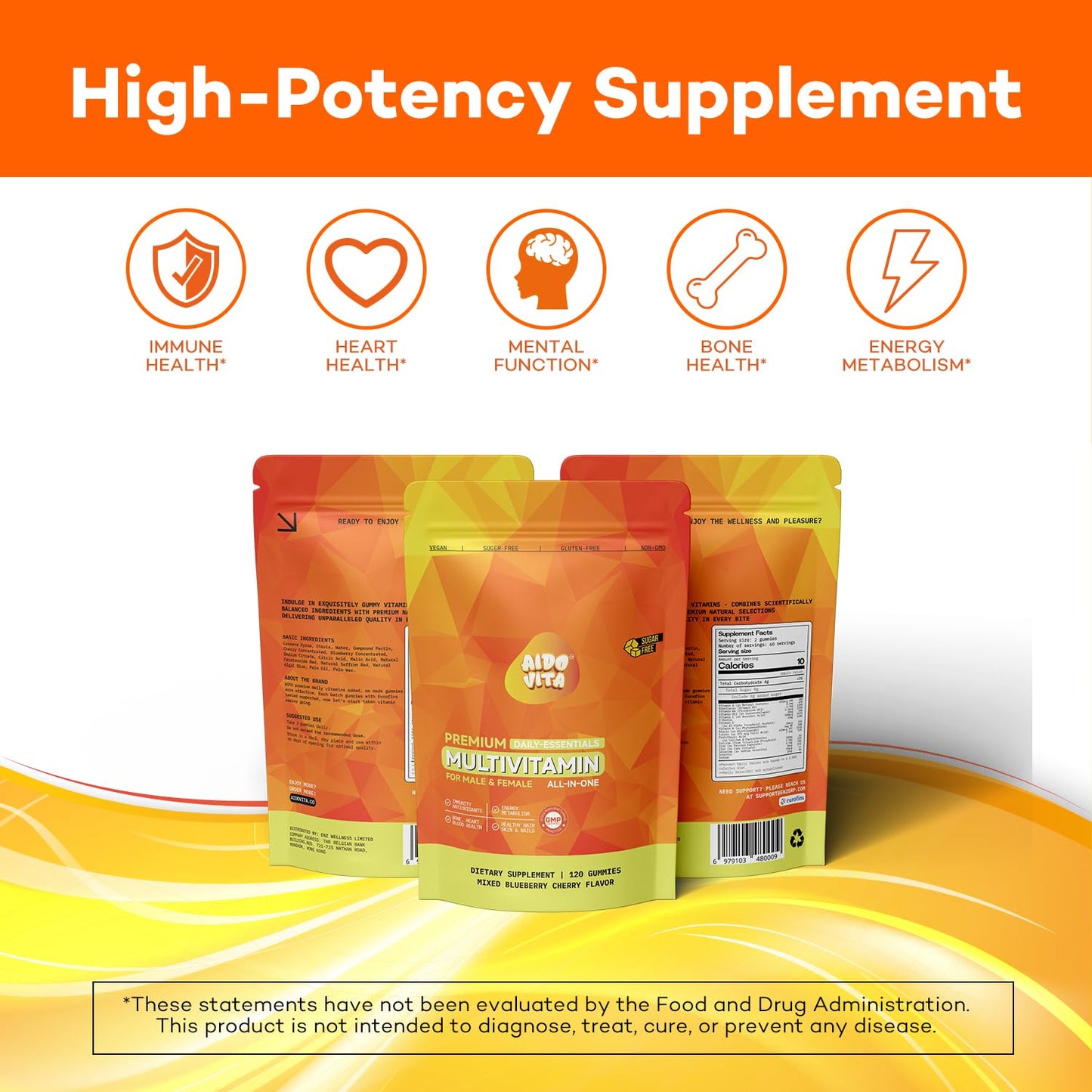 AIDO VITA Premium Multivitamin Gummies for Adults 120 Count