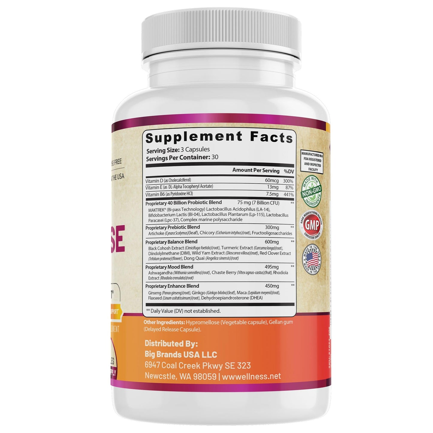 WHOLE WORLD WELLNESS Complete Menopause Support with Probiotics & Prebiotics Capsules, 90 Count