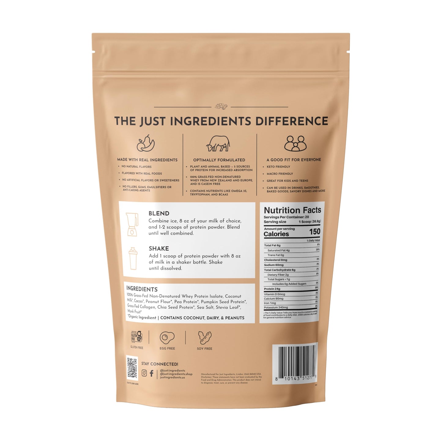 Just Ingredients Creamy Peanut Butter Whey Protein Powder, 25.92 Ounce
