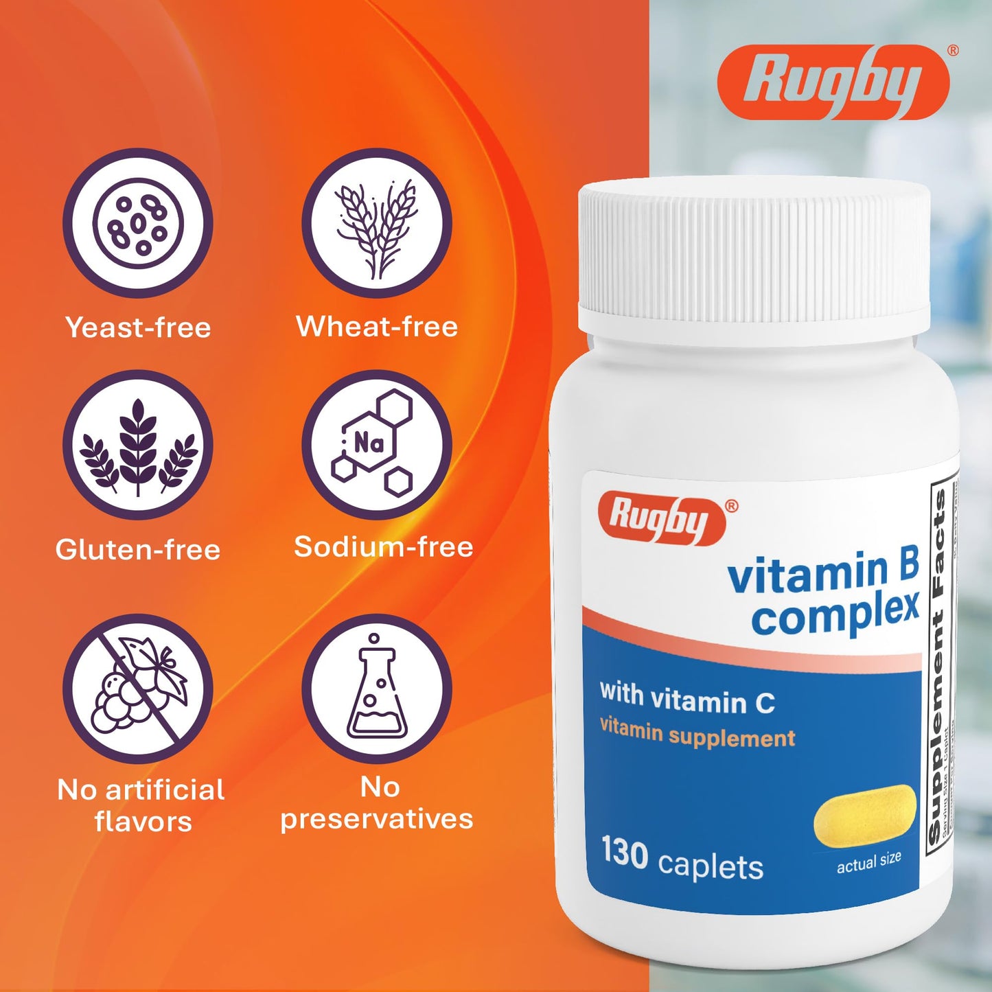 Rugby Laboratories Vitamin B Complex with Vitamin C Caplets 130