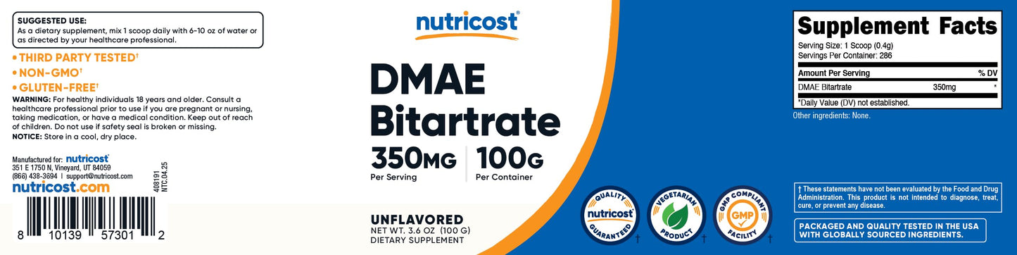 Nutricost DMAE-Bitartrate Powder 3.6 oz