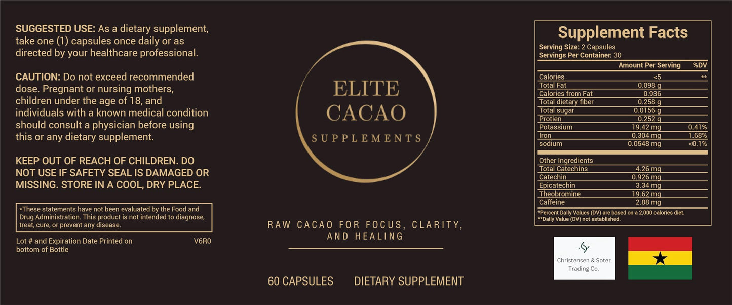 Generic Elite Cacao Memory & Clarity Supplement – Raw Cocoa Capsule, 60 Count