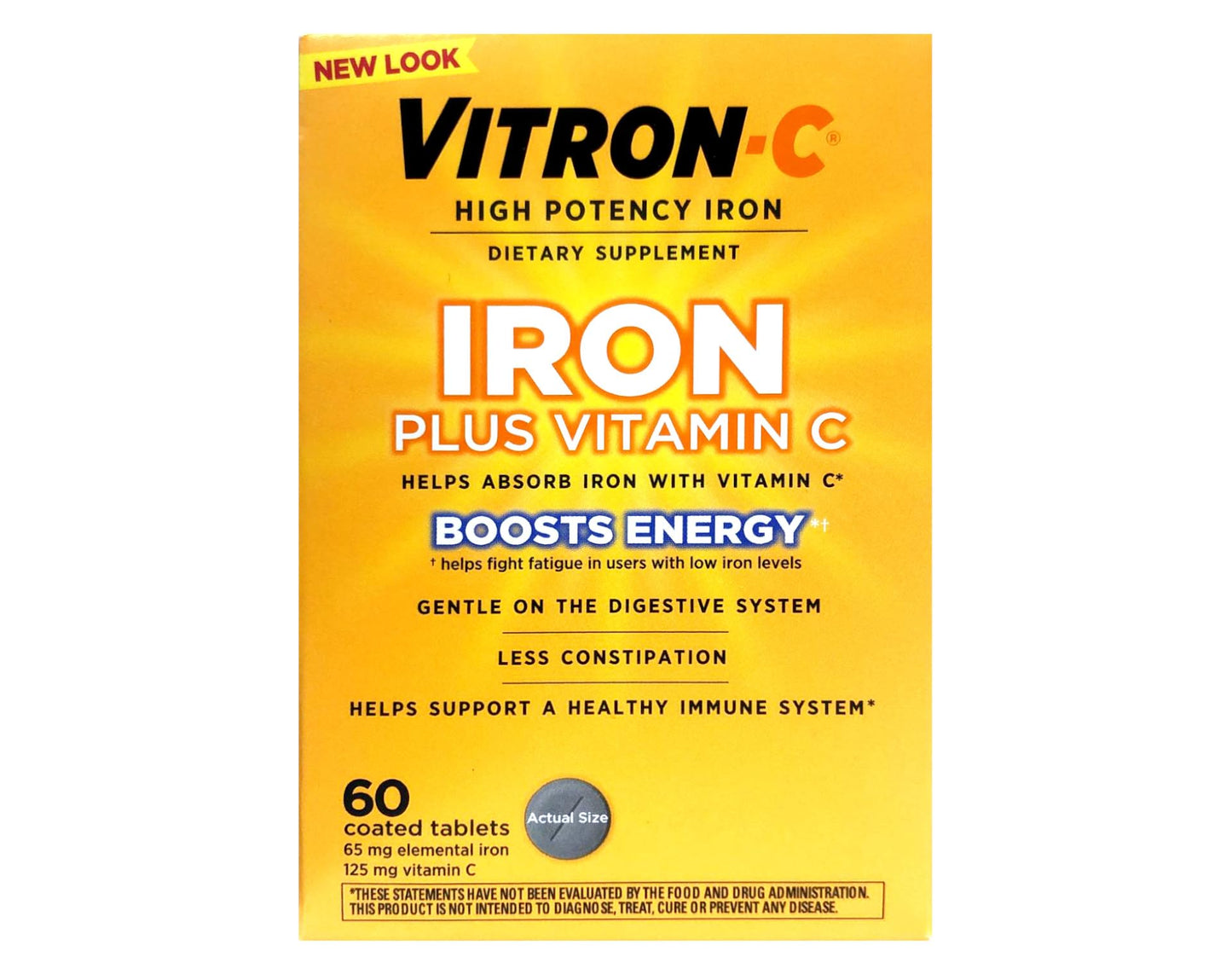 Vitron-C High Potency Iron Supplement with Vitamin C Tablets, 180 Tablets