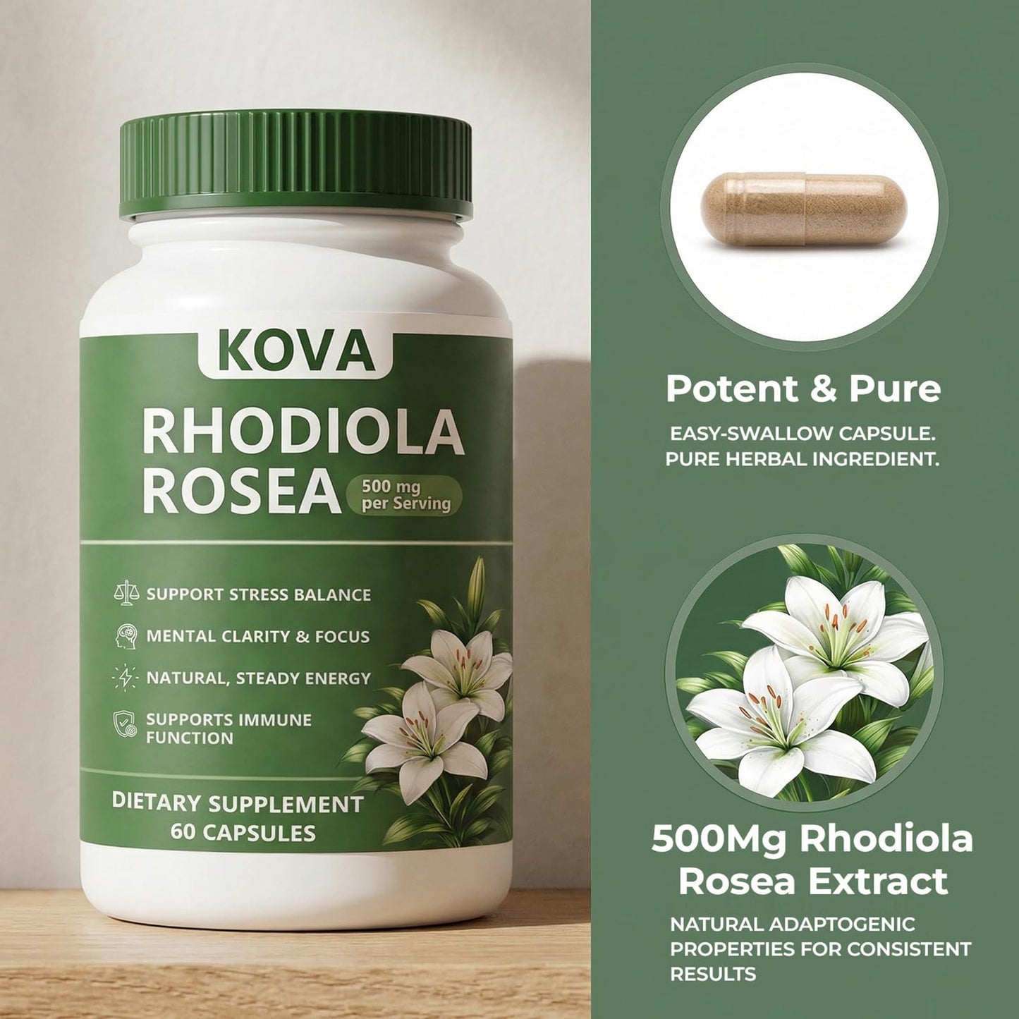 wuliao KOVA Rhodiola Rosea Capsules, 60 Capsules