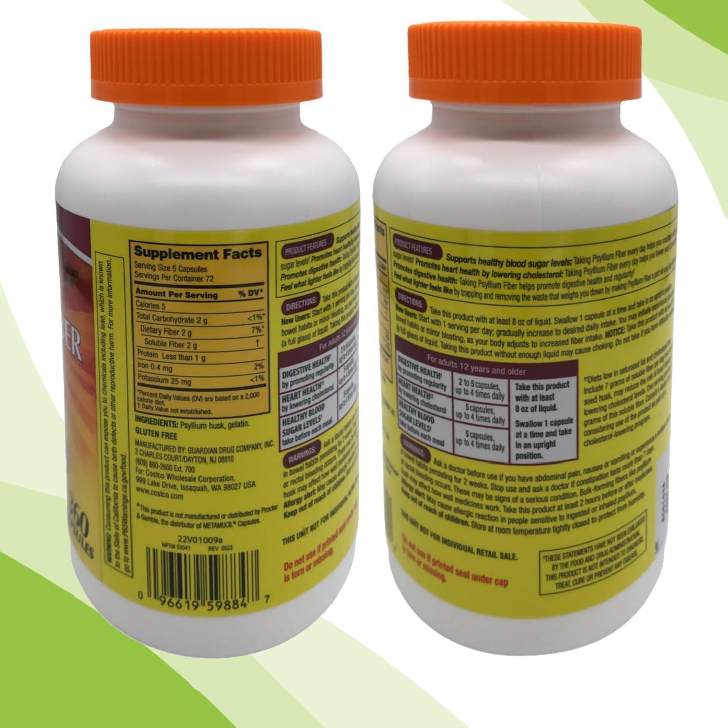 Generic KS Psyllium Fiber Capsules, 360 Capsules