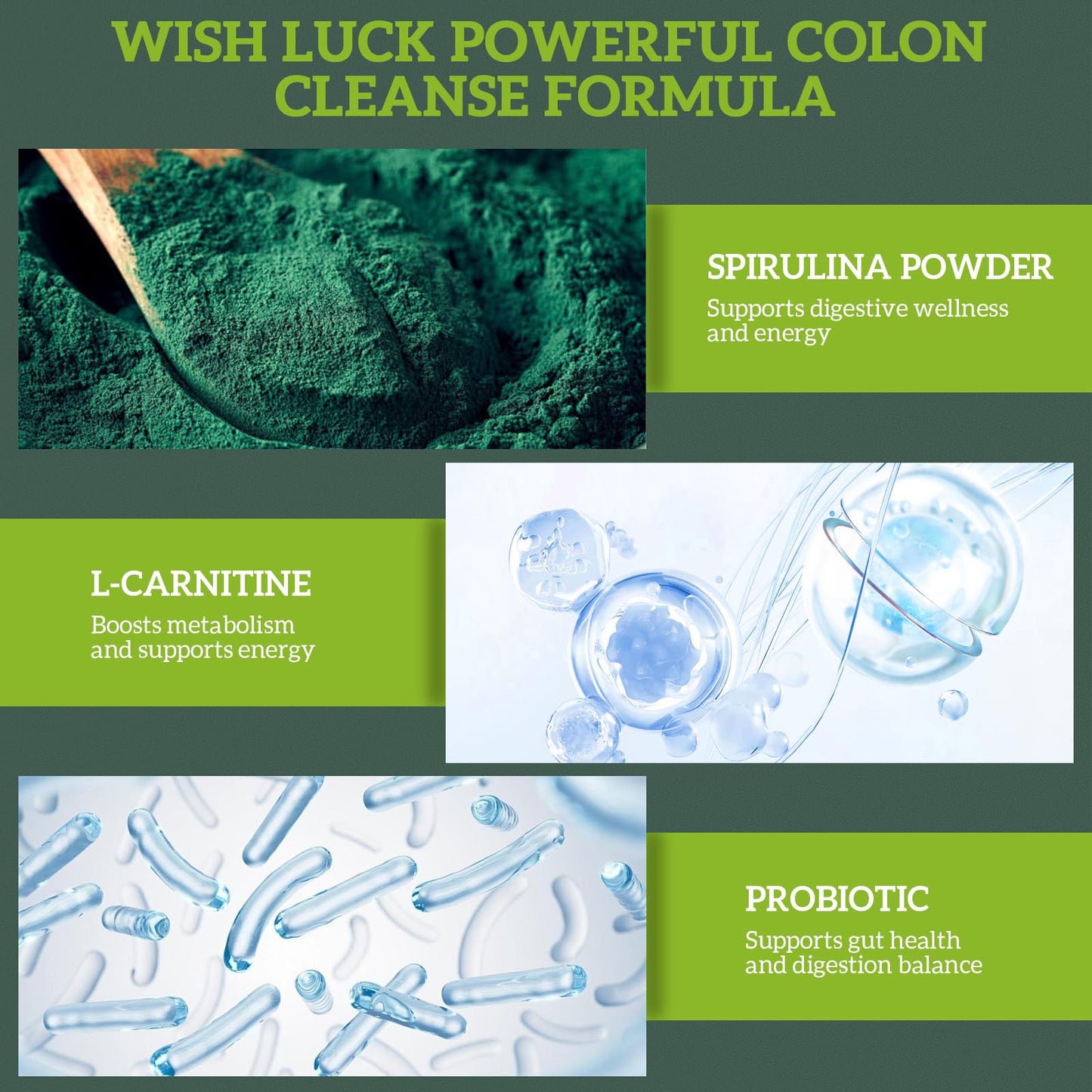 WISH LUCK Colon Cleanse for Women: Gut Cleanse Supplement with Probiotics & Psyllium Husk for Gentle Detox Digestive Balance and Metabolic Support with L-Carnitine Non-GMO, 90 Capsules