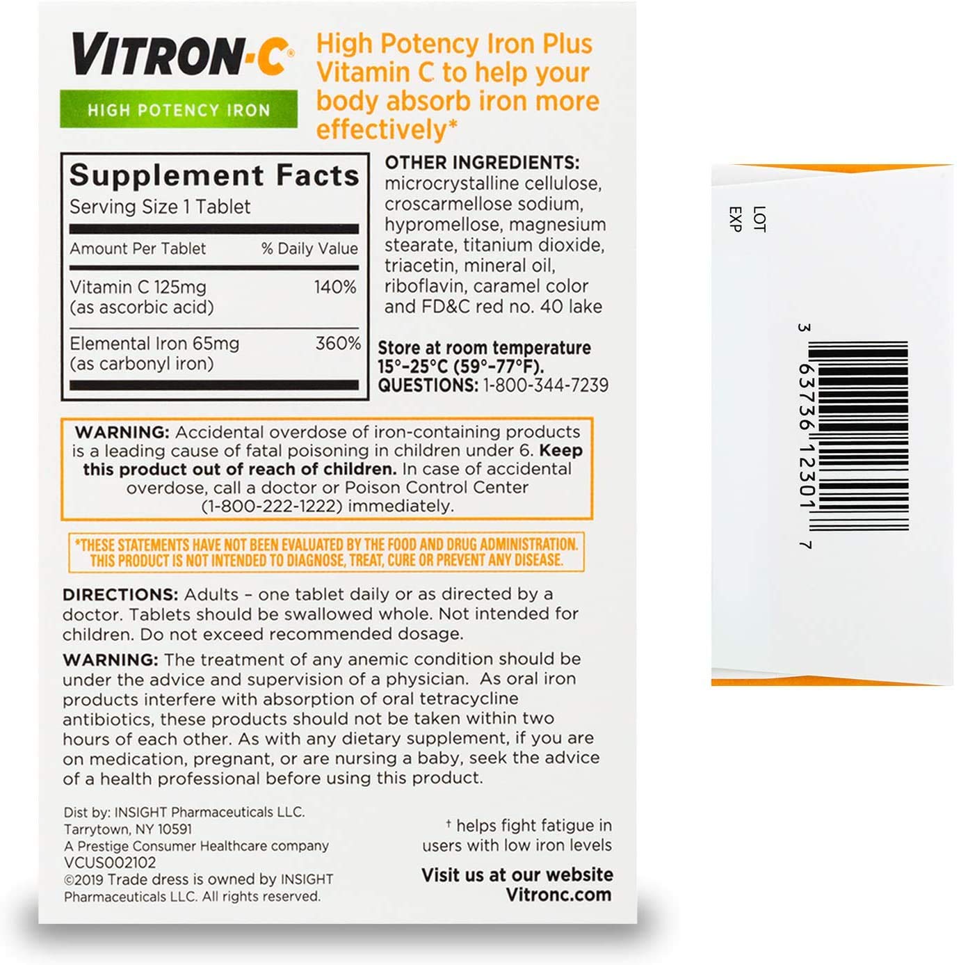 Vitron-C High Potency Iron Dietary Supplement – Iron Plus Vitamin C, 65 mg Elemental Iron, Tablet, 420 Tablets