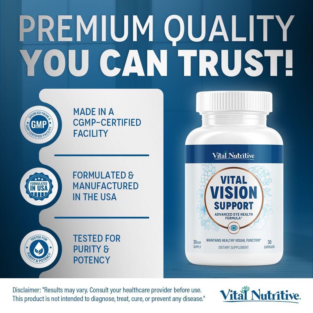 VITAL NUTRITIVE Vital Vision Support Eye Health Supplement with Vitamin A, Lutein, Beta Carotene & Antioxidants Capsule, 30 Count