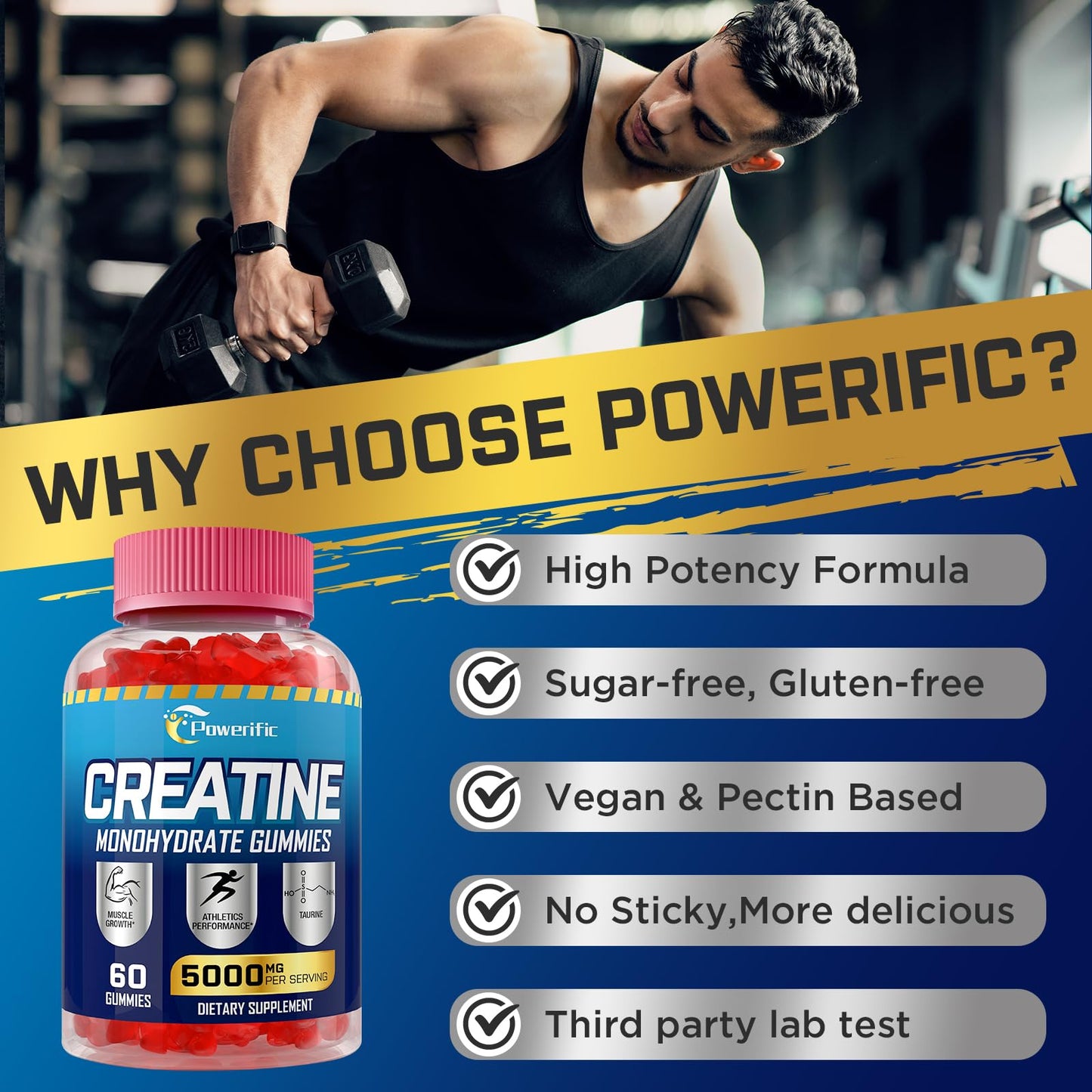 Powerific Creatine Monohydrate Gummies, 60 Count