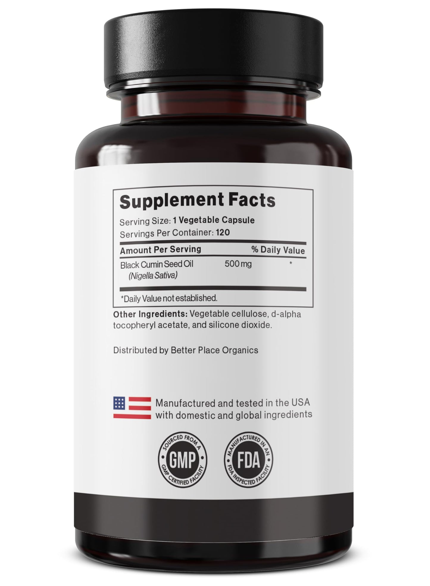 Better Place Organics Black Seed Oil Capsules 500mg per Capsule, 120 Capsules