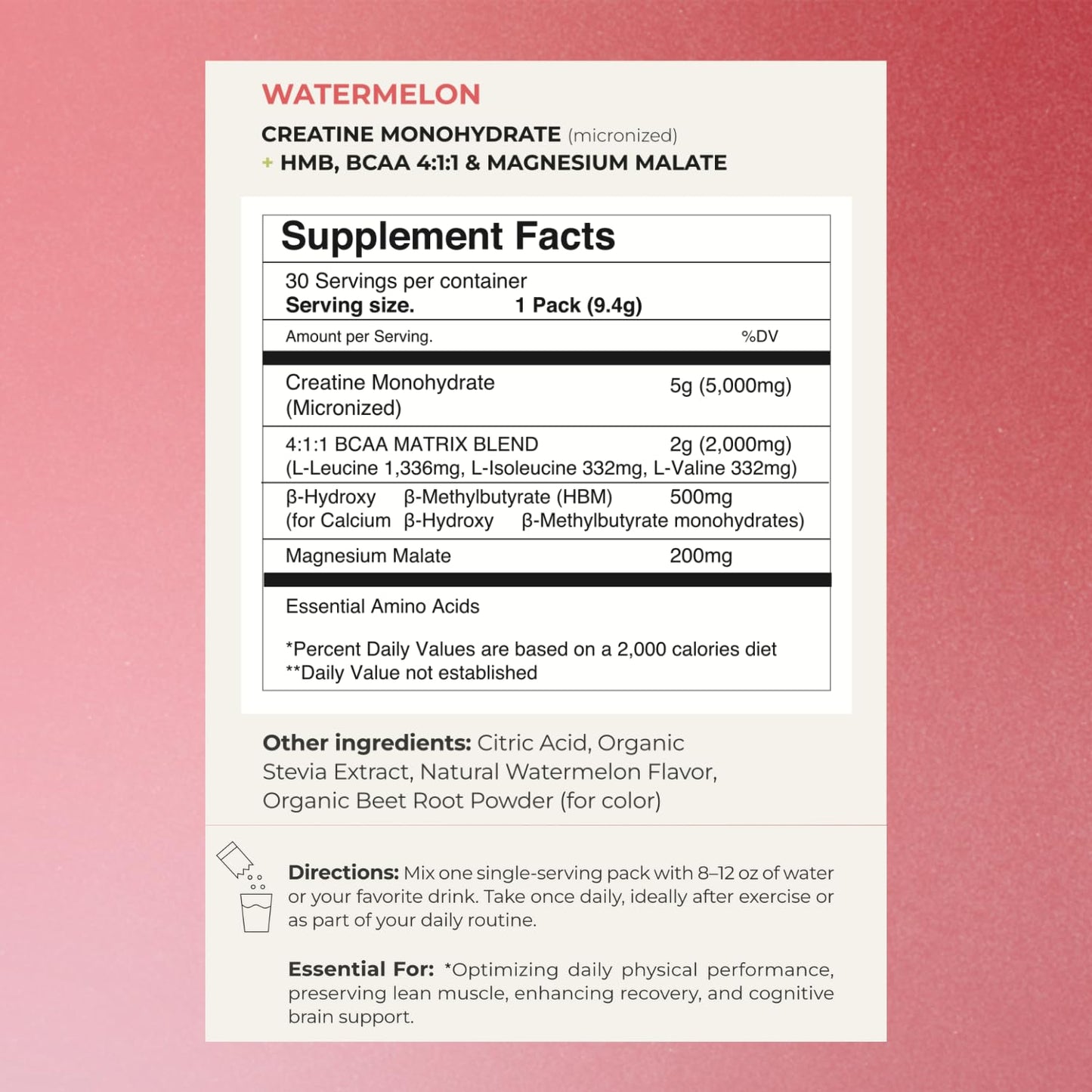 Plenti Watermelon Creatine Monohydrate Powder, 30 Sachets