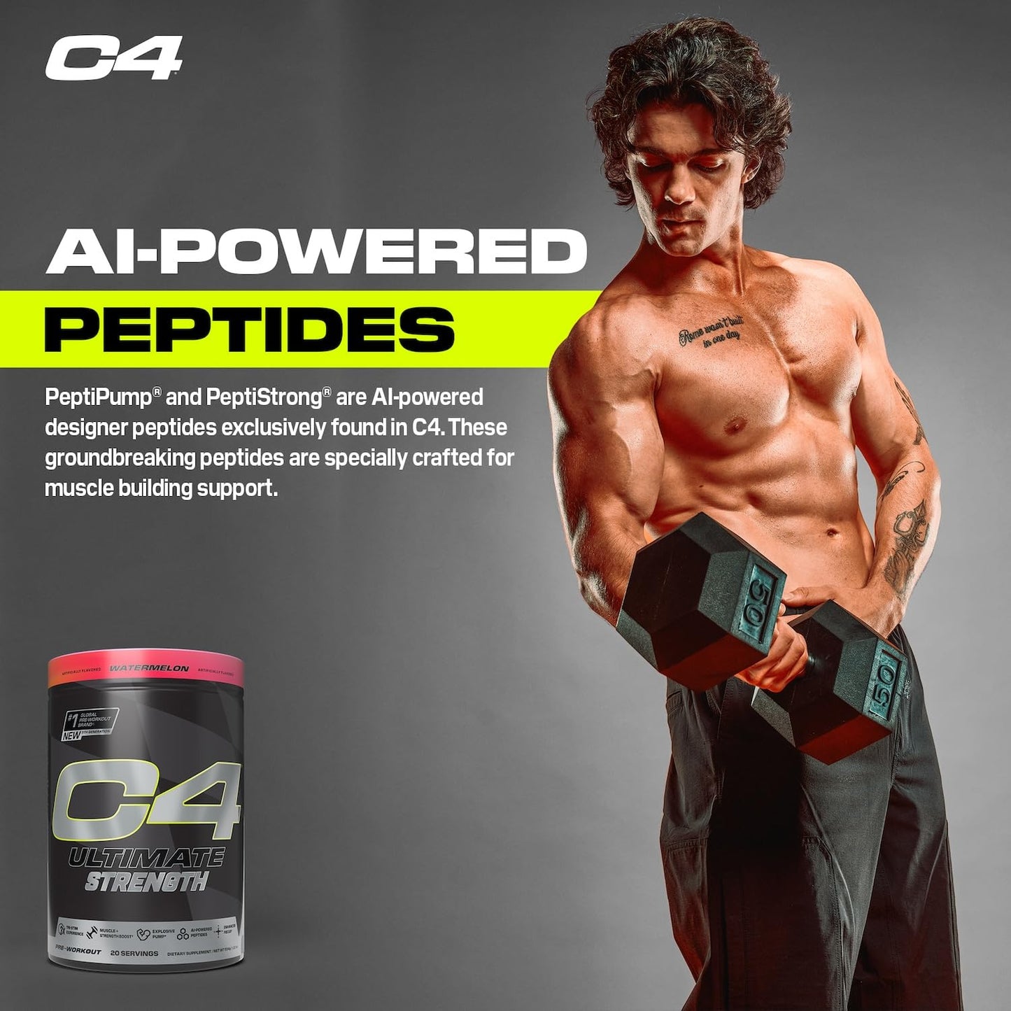 C4 Ultimate Strength Pre Workout Powder Watermelon, 1.22 lb