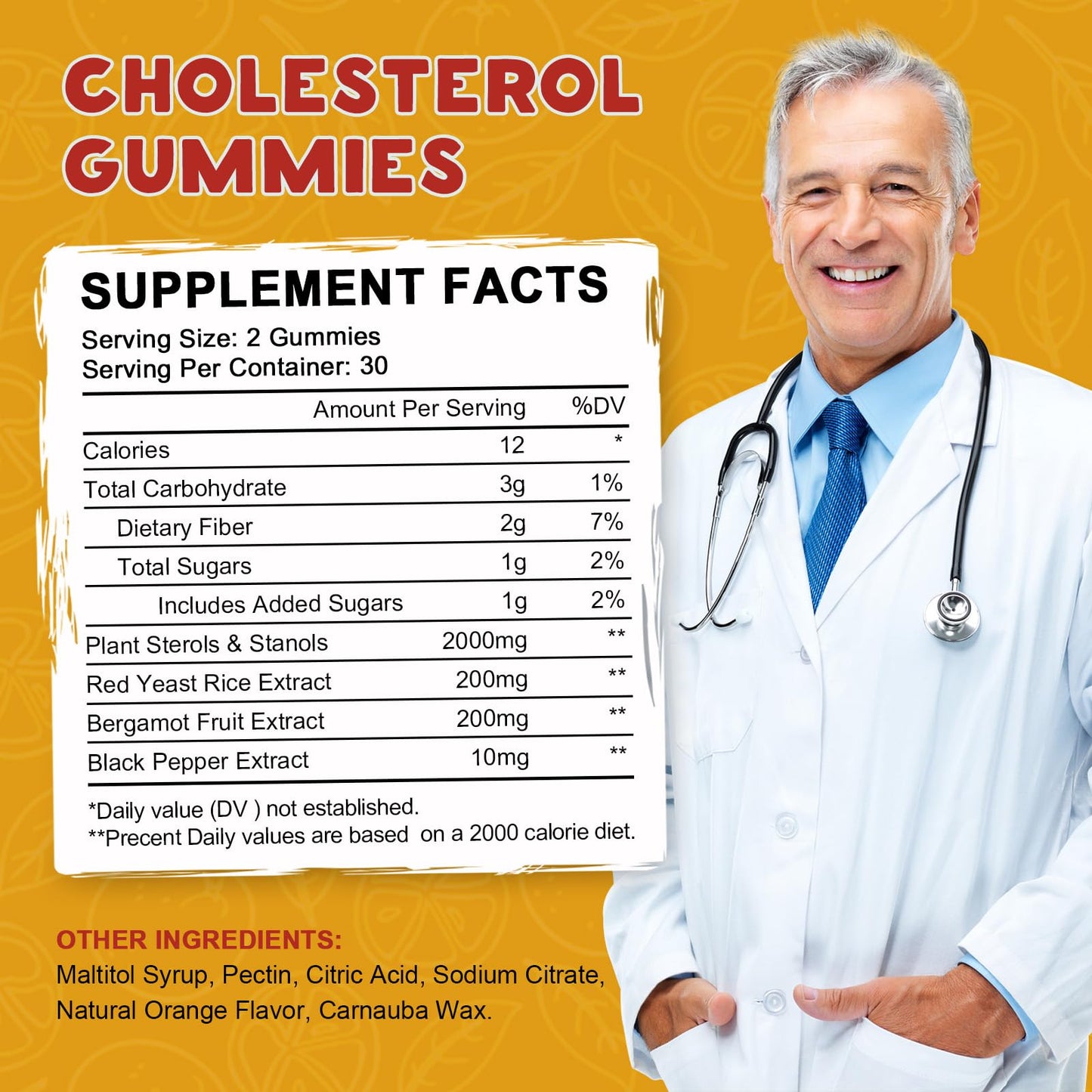 LUCNVEM Cholesterol Supplements Gummies for Healthy Cholesterol Levels with Plant Sterols & Stanols, Red Yeast Rice, Citrus Bergamot – 120 Count