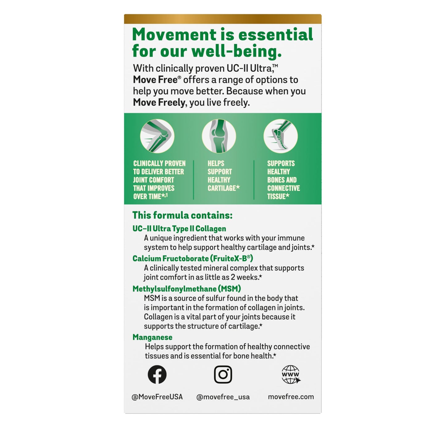 Move Free Ultra Pro with Quadruple Action Joint Support - Type 2 Collagen MSM Calcium Fructoborate & Manganese - Supports Joint Cartilage Bone Connective Tissue, 120 Tablets