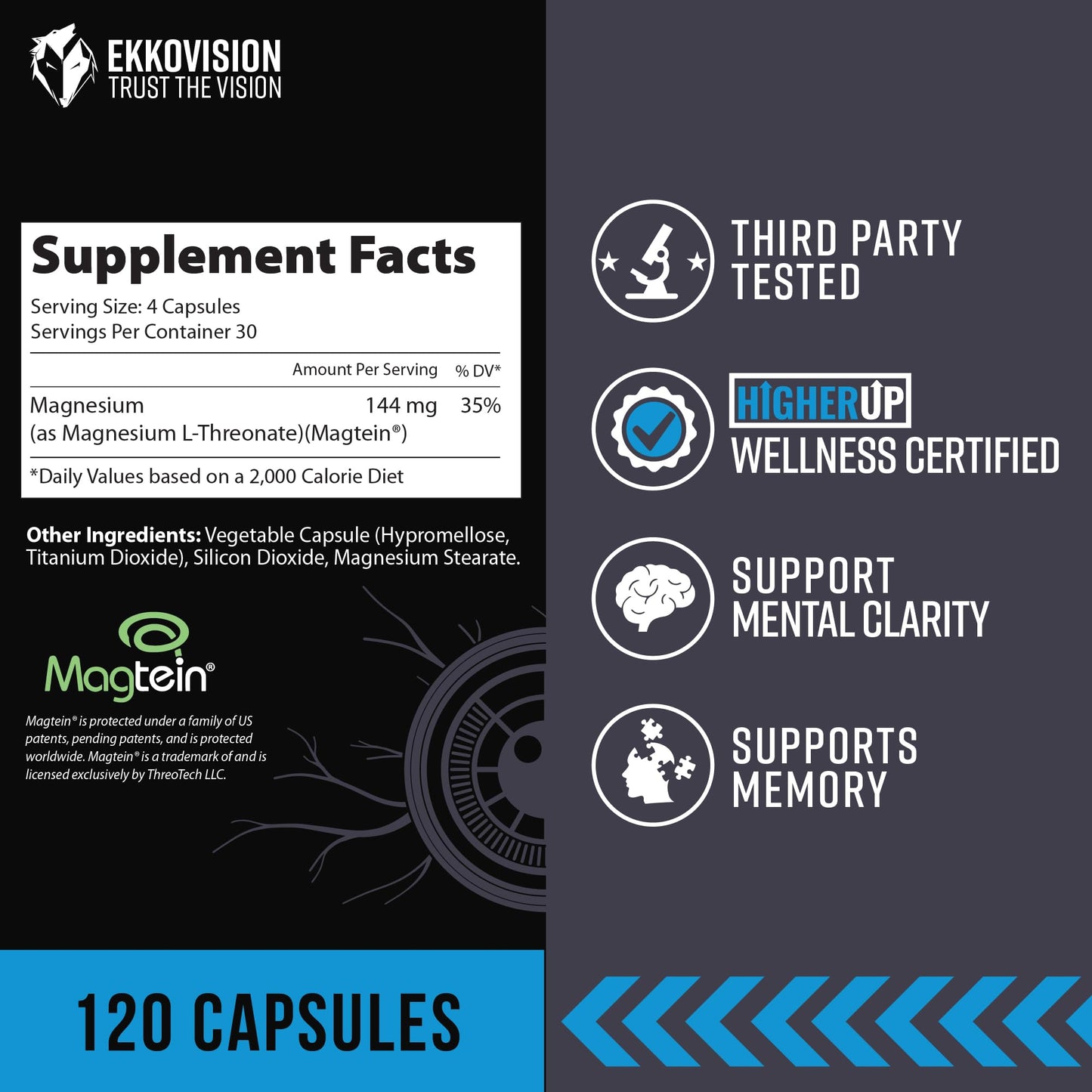 Ekkovision Magtein Magnesium L-Threonate Capsules 120 Count