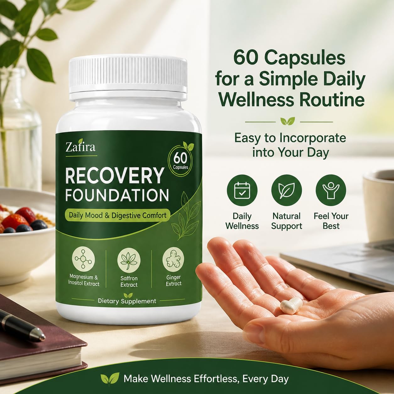 QUIVERA Zafira Organics Recovery Foundation Capsules, 60 Count
