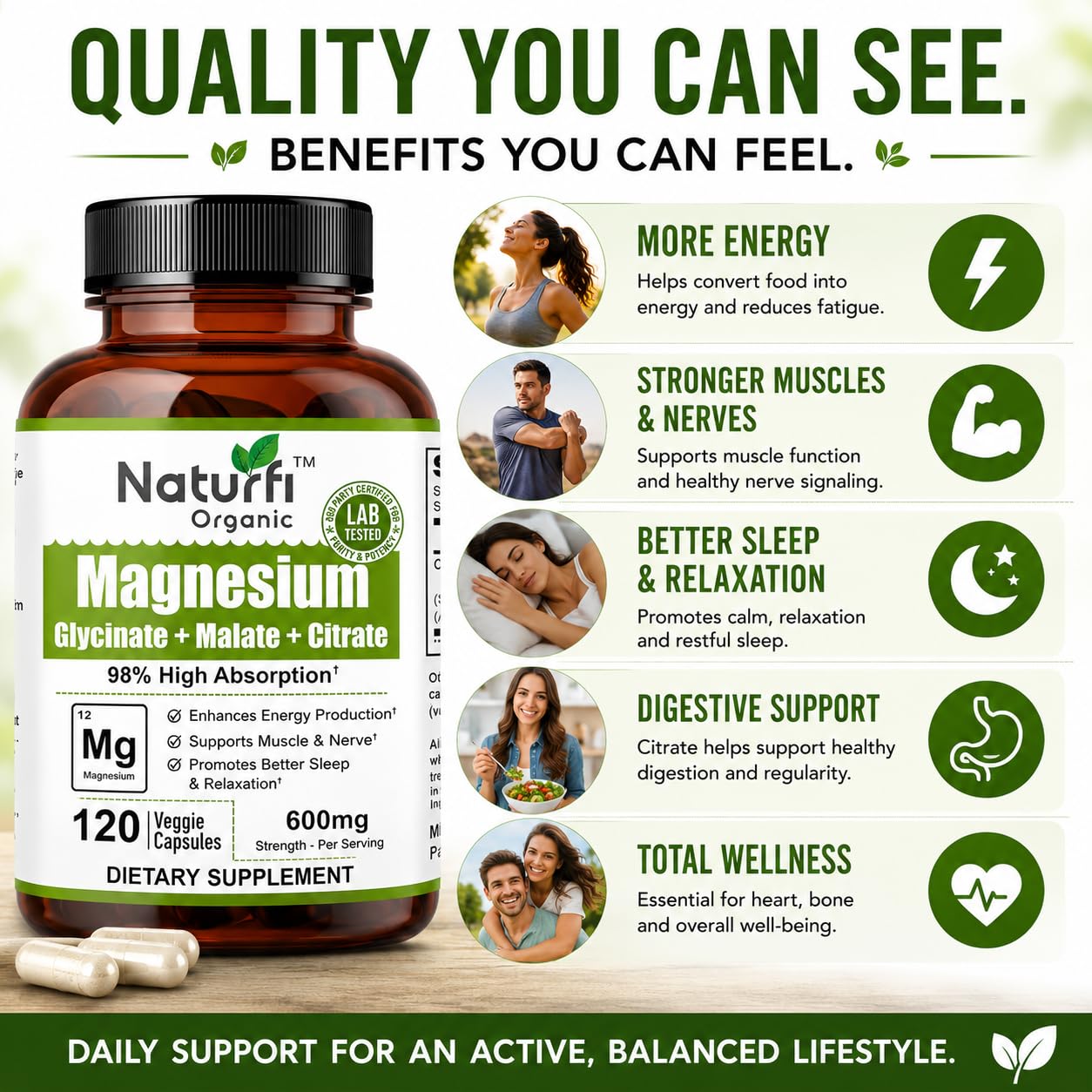 Naturfi Organic Triple Magnesium Complex 120 Capsules