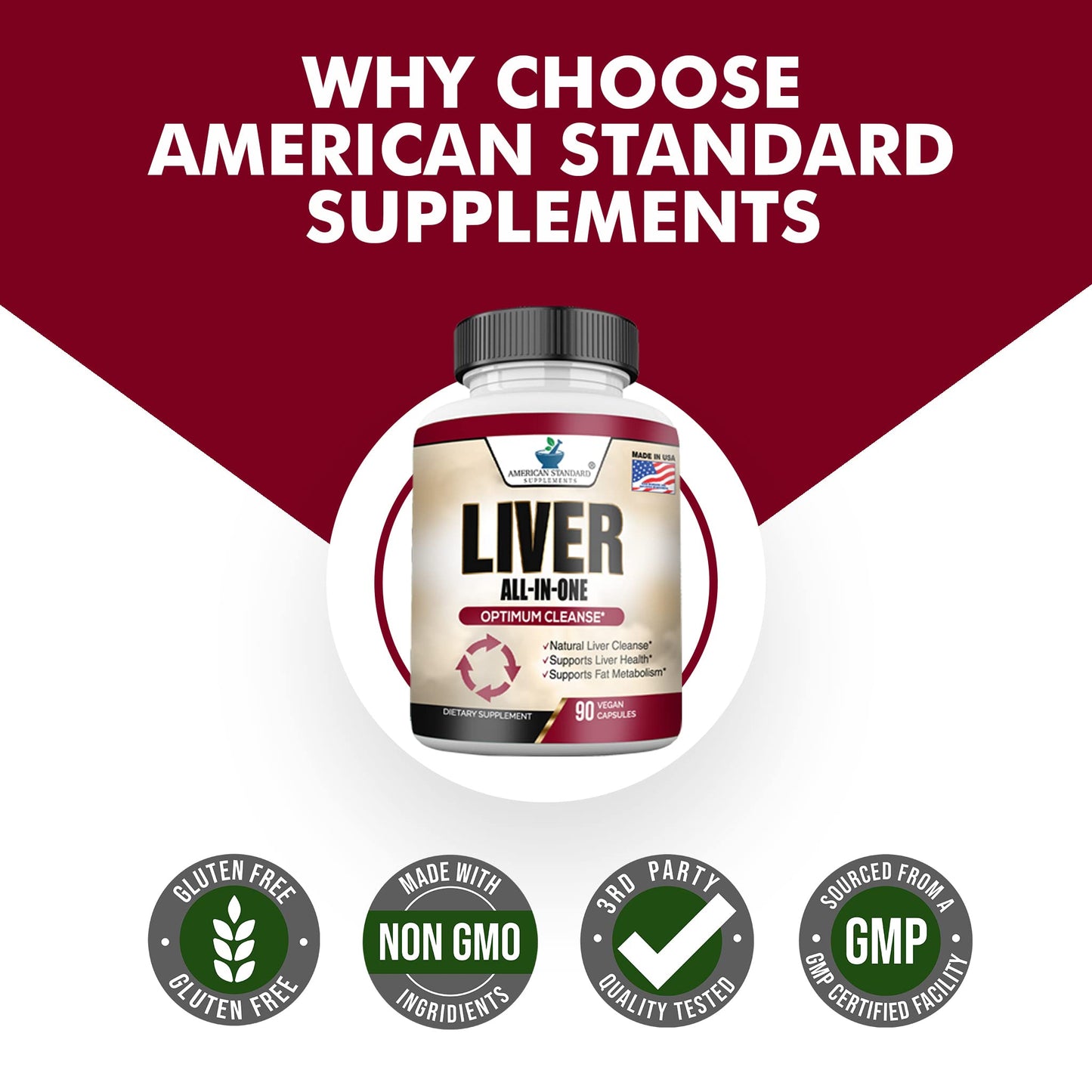 American Standard Supplements Liver Cleanse & Detox Liver Support Capsules 90 Count