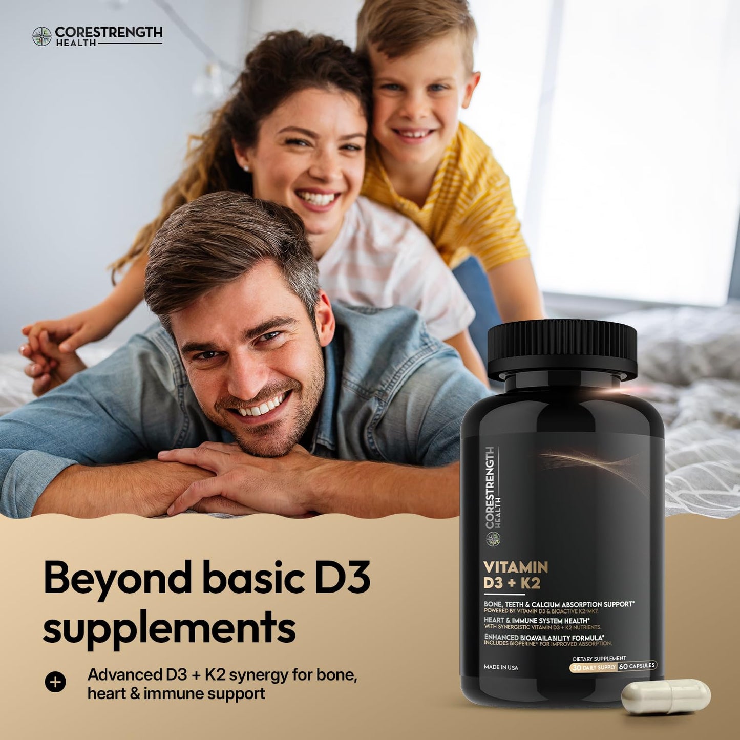 CoreStrength Health LLC Vitamin D3 5000 IU with Vitamin K2 MK7 Capsule, 60 Capsules