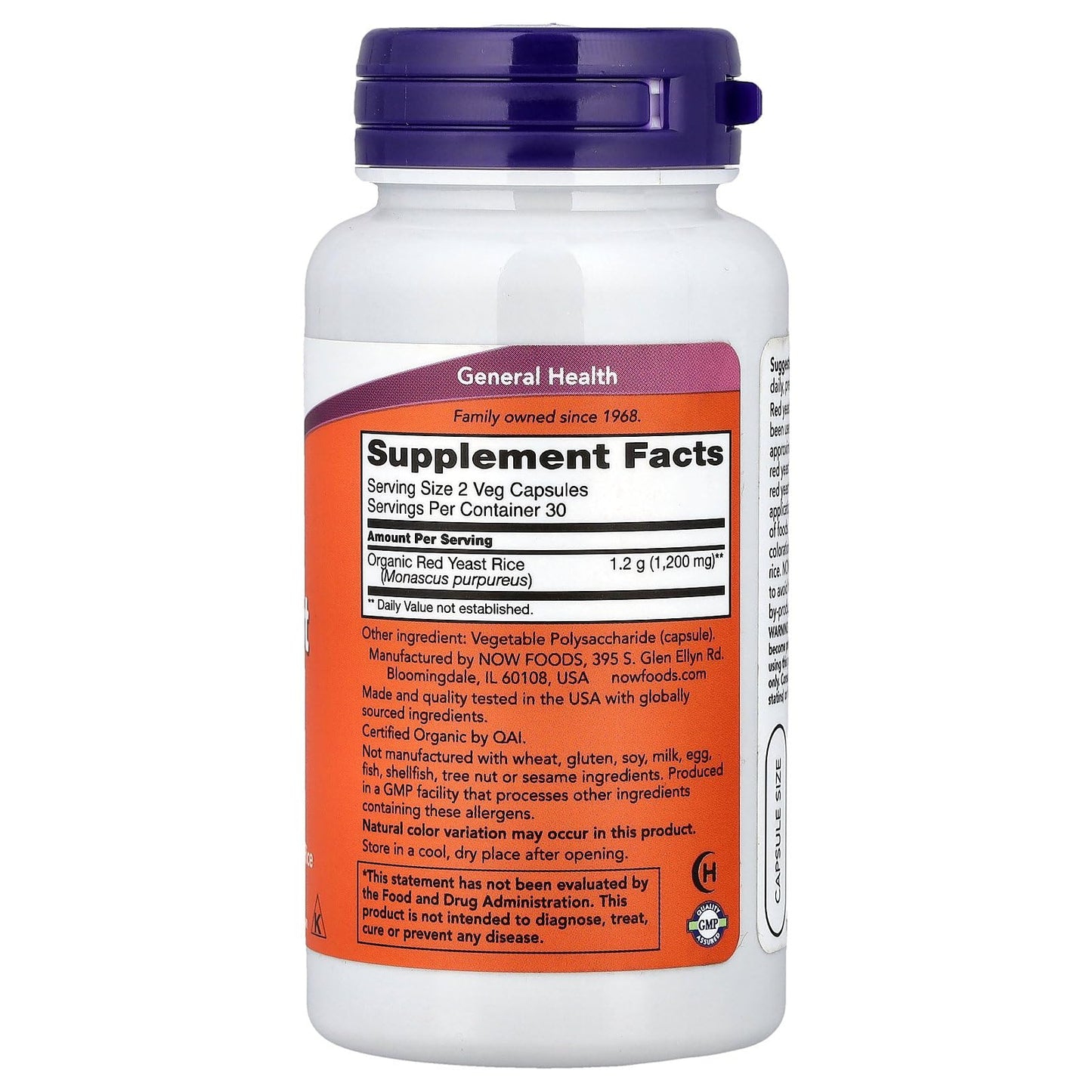 NOW Foods Red Yeast Rice Veg Capsules, 60 Count