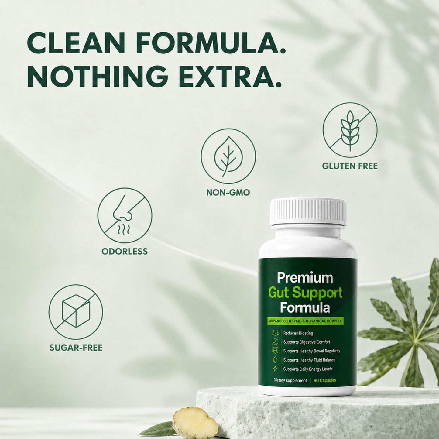 Kunnozz Premium Gut Support Formula with Digestive Enzymes & Botanical Complex Capsules, 90 Capsules