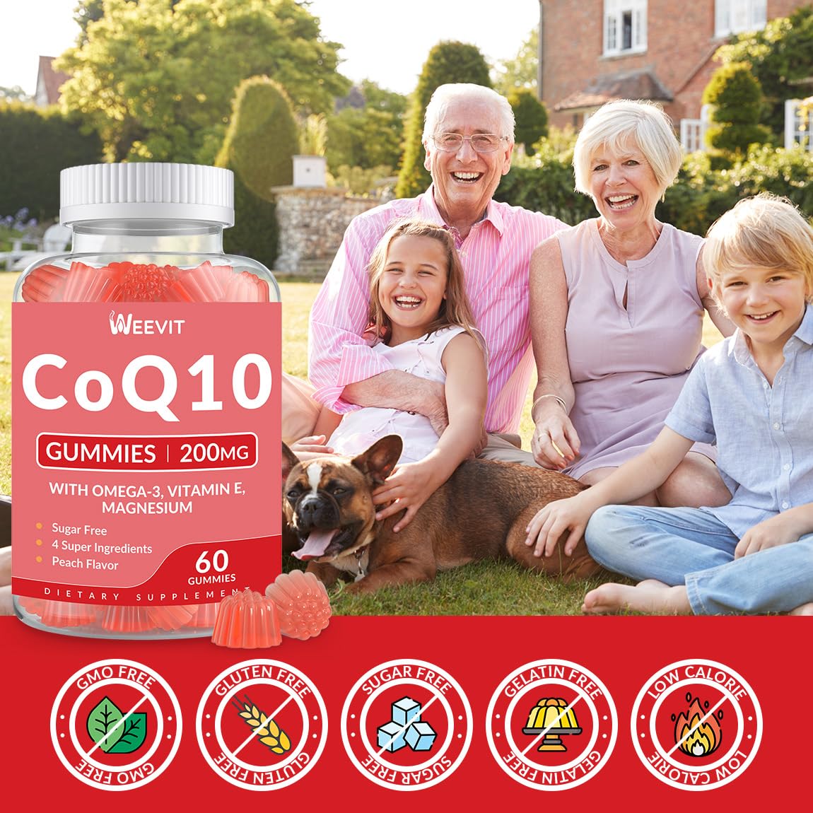 WEEVIT CoQ10 200mg Gummies with Omega-3, EPA + DHA, Magnesium & Vitamin E, 120 count
