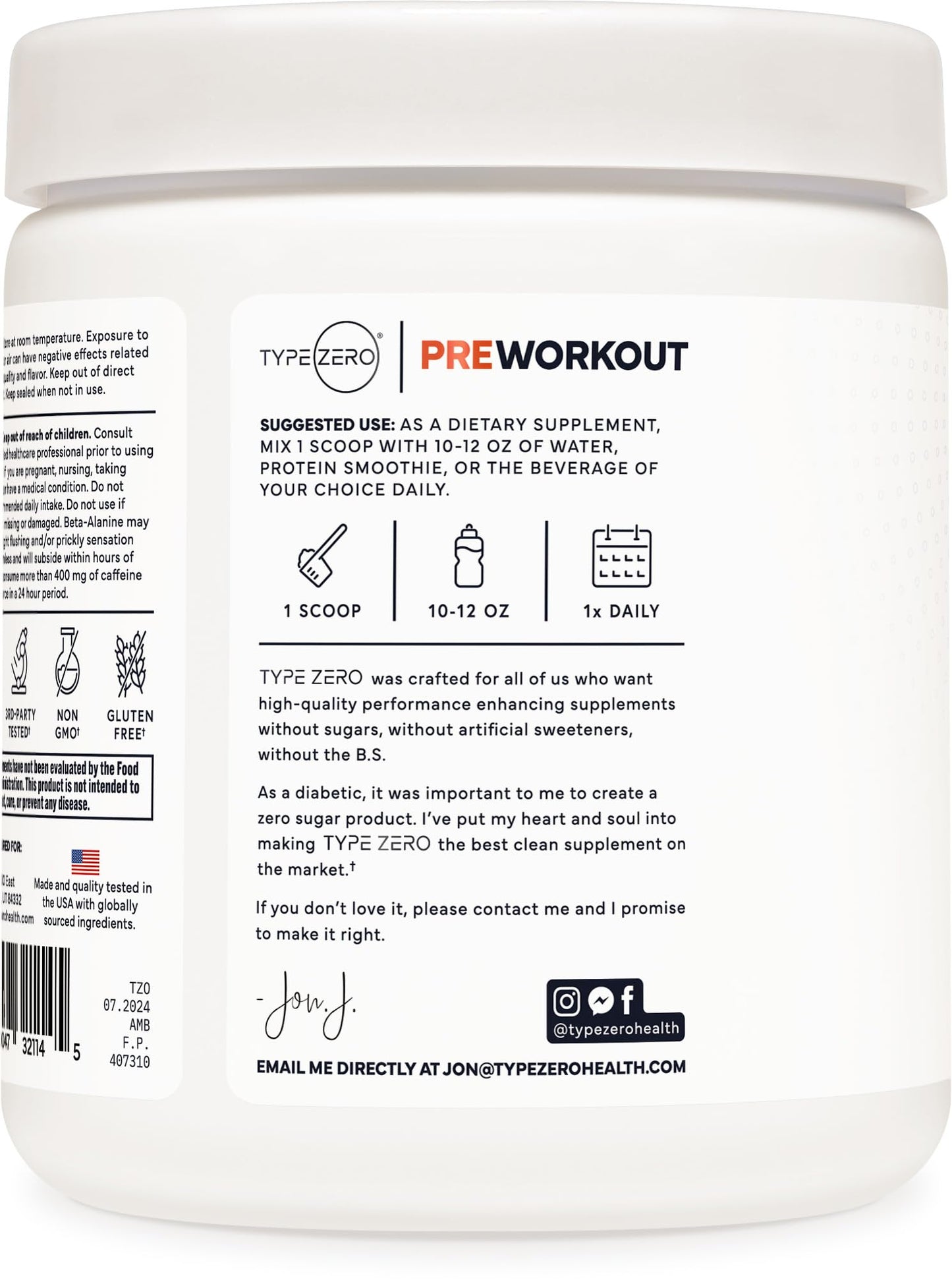Type Zero AminoBurn Natural Pre Workout + BCAA Peach Mango Sugar Free, 13 Ounce Powder