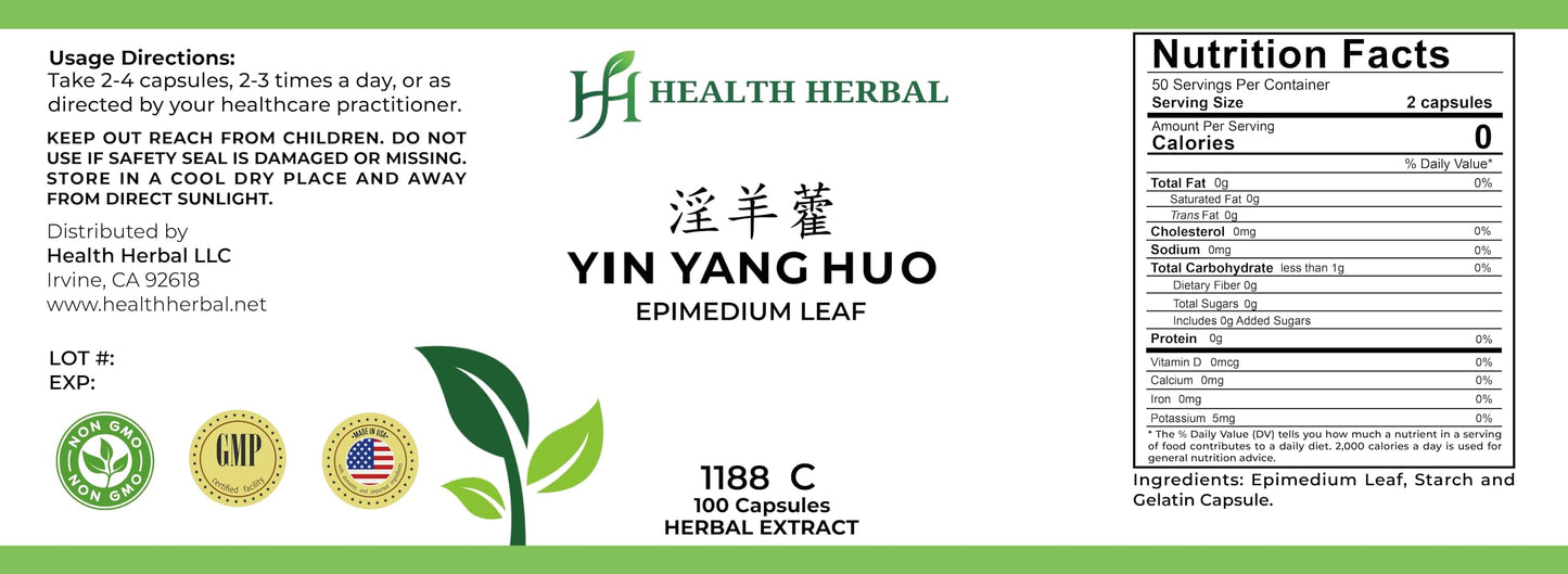 Health Herbal HH1188C Yin Yang Huo/Epimedium Leaf Capsules 100