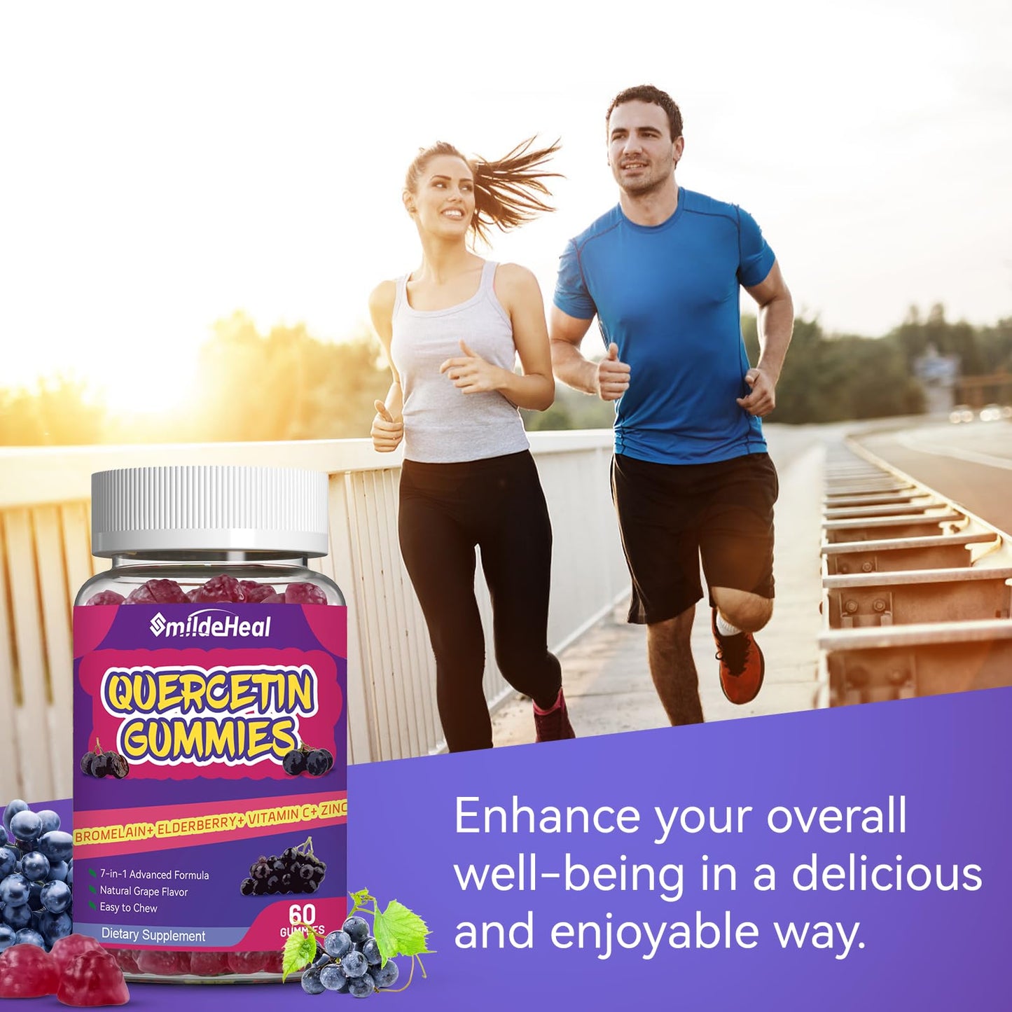 SmildeHeal Quercetin Gummies 1200MG with Bromelain, Zinc Vitamin C 60 Gummies