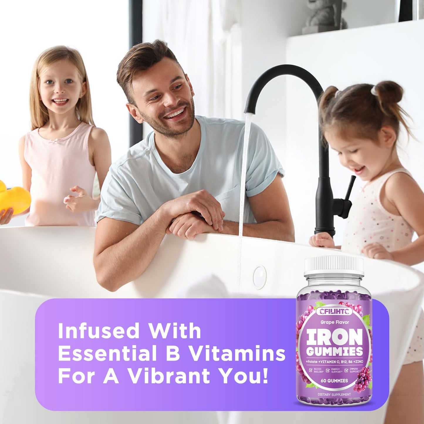 CFILIHTC Iron Gummies with Vitamin B6, B12, C, Zinc, Folate 60 Count