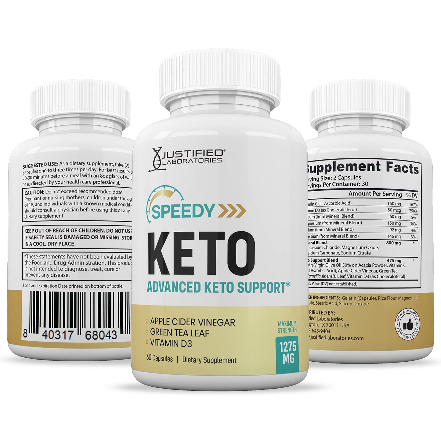Justified Laboratories Speedy Keto ACV Pills 1275MG Formulated with Apple Cider Vinegar Keto Support Blend Alternative to Gummies Capsules 1