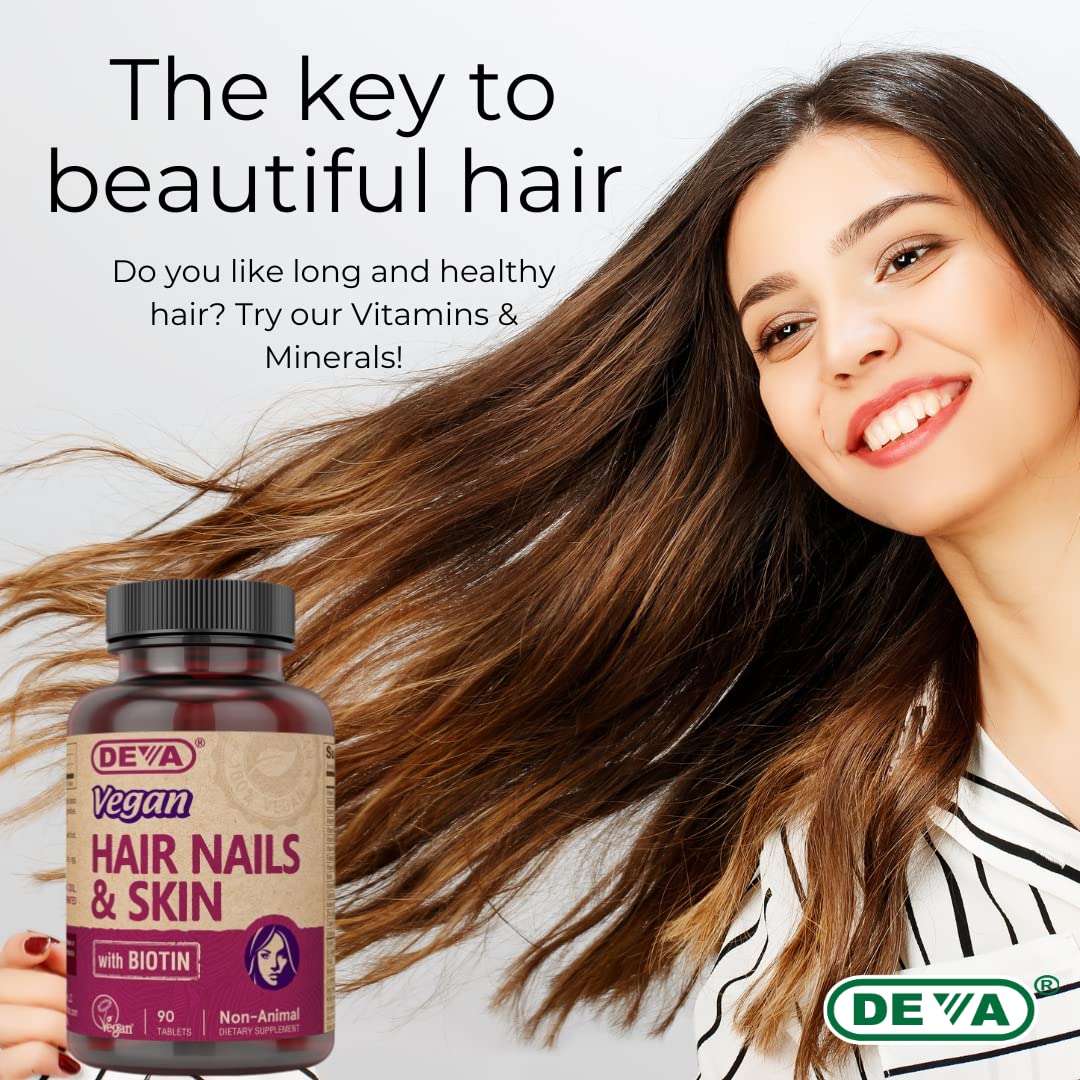 DEVA Vegan Hair, Nails & Skin Vitamins & Minerals with Biotin Tablets, 90