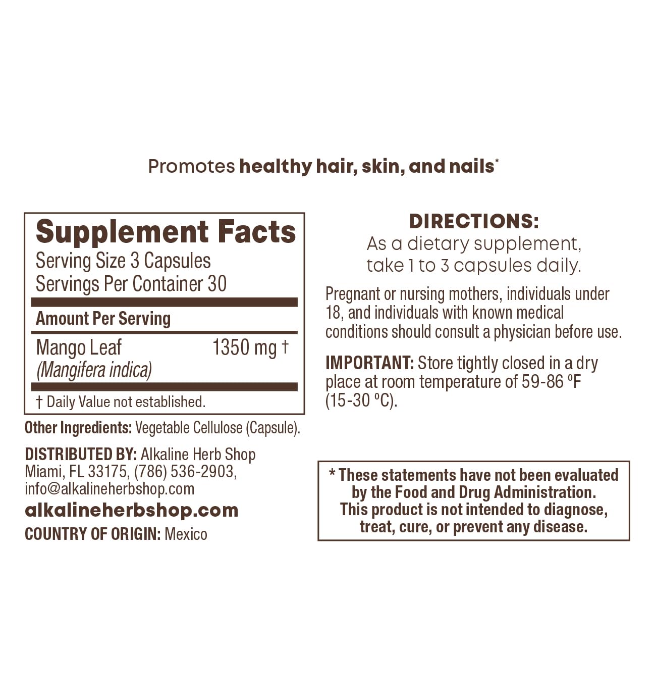 Alkaline Herb Store Mango Leaf Supplement Capsules 200