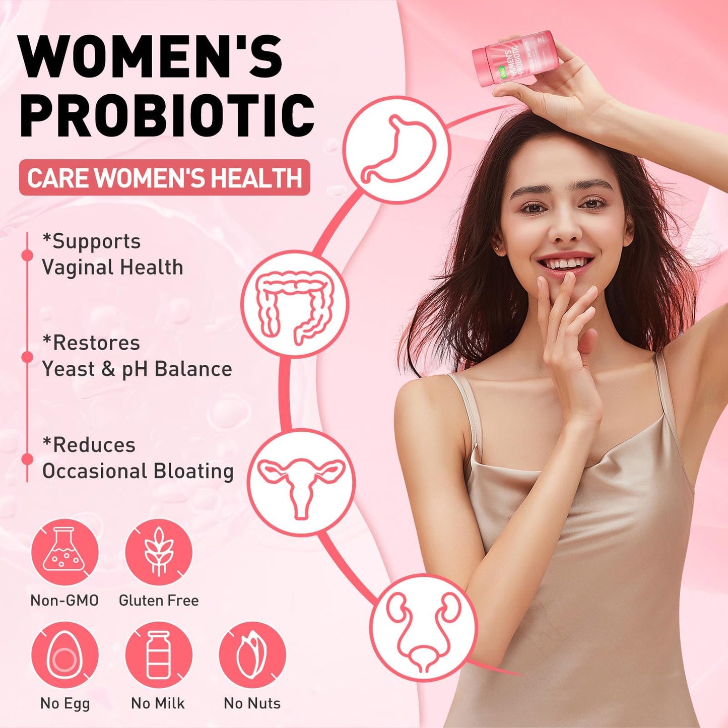 XKQ Vaginal Probiotic for Women with Prebiotics & Lactobacillus Capsule, 60 Capsules