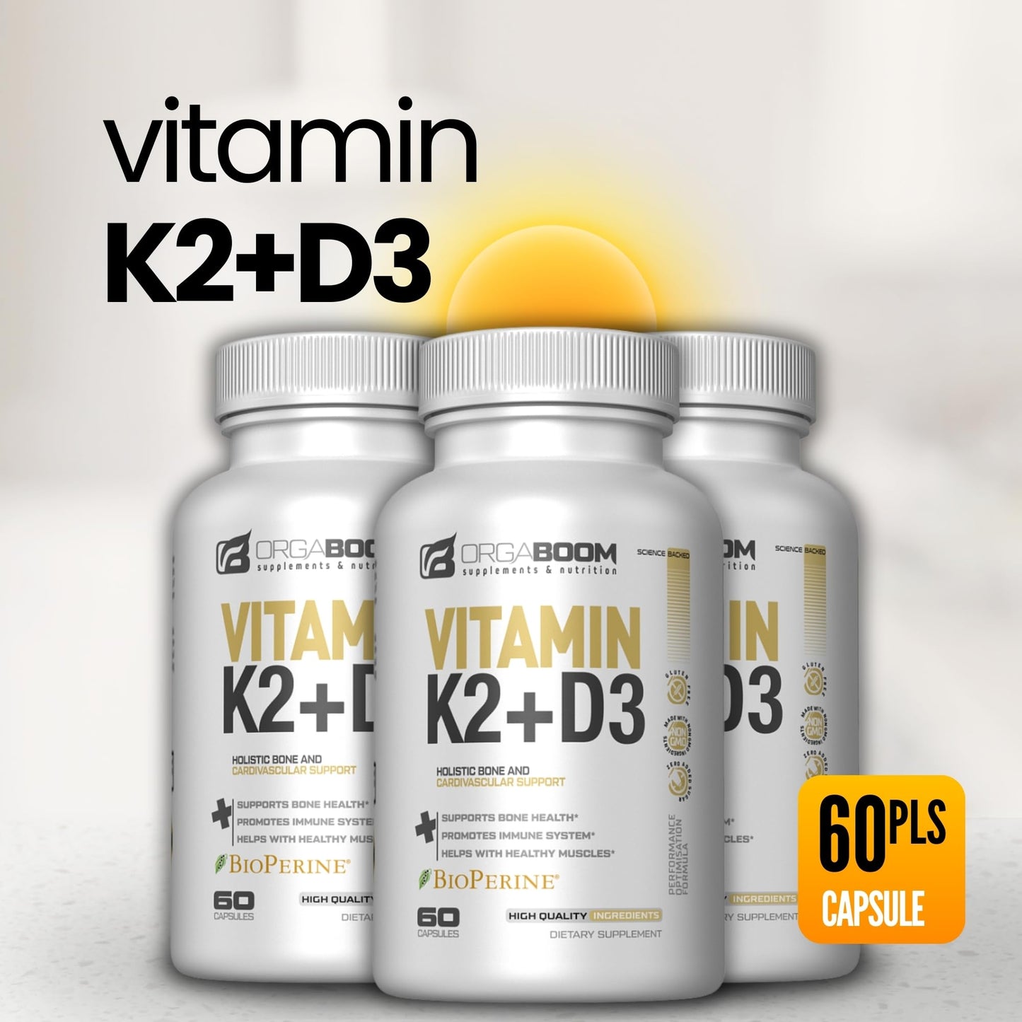 Orgaboom Vitamin D3 K2 Calcium Supplement Capsule, 60 Capsules