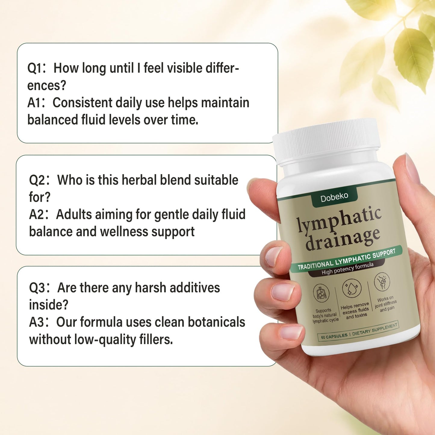 Dobeko Lymphatic Drainage Supplements Support Fluid Balance & Lymph System Health, 60 Capsules