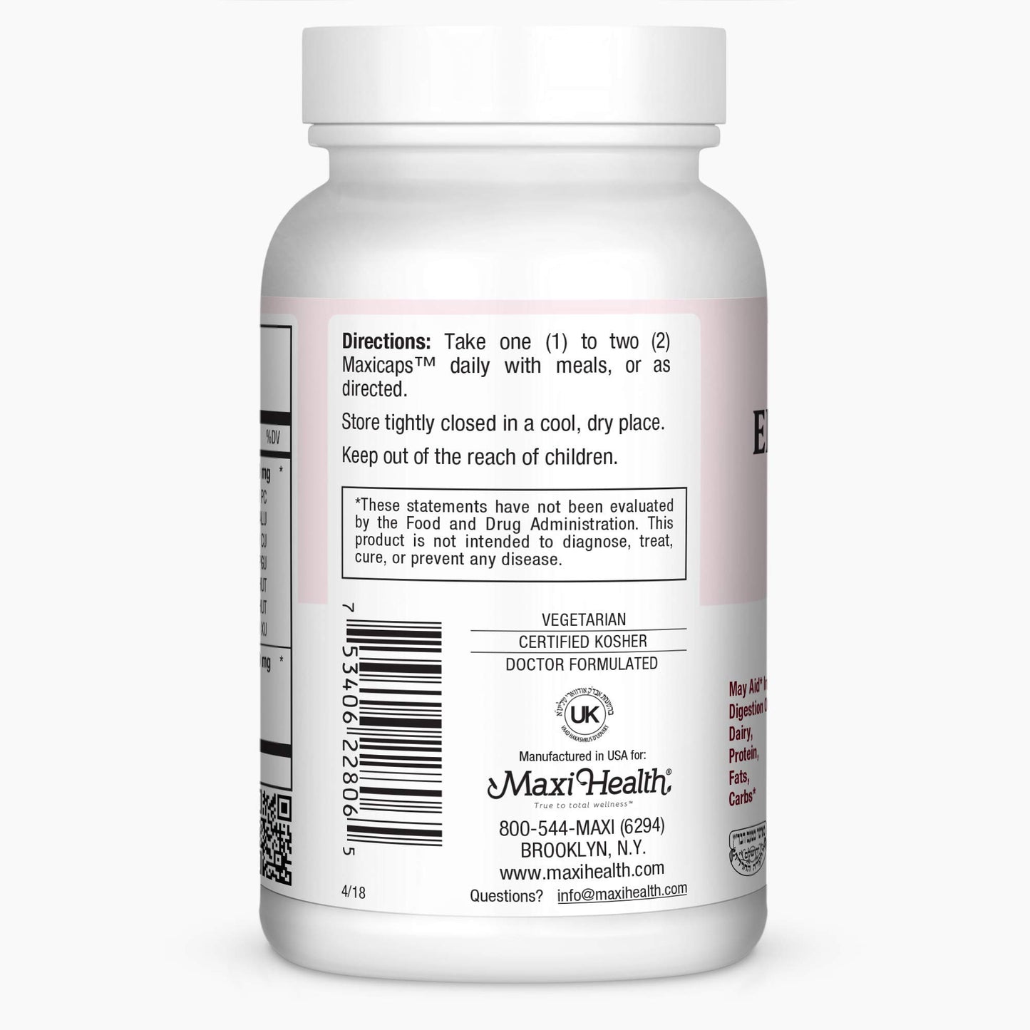 Maxi Health Digestive Enzymes Supplement – Enzymax Complex, 60 Capsules