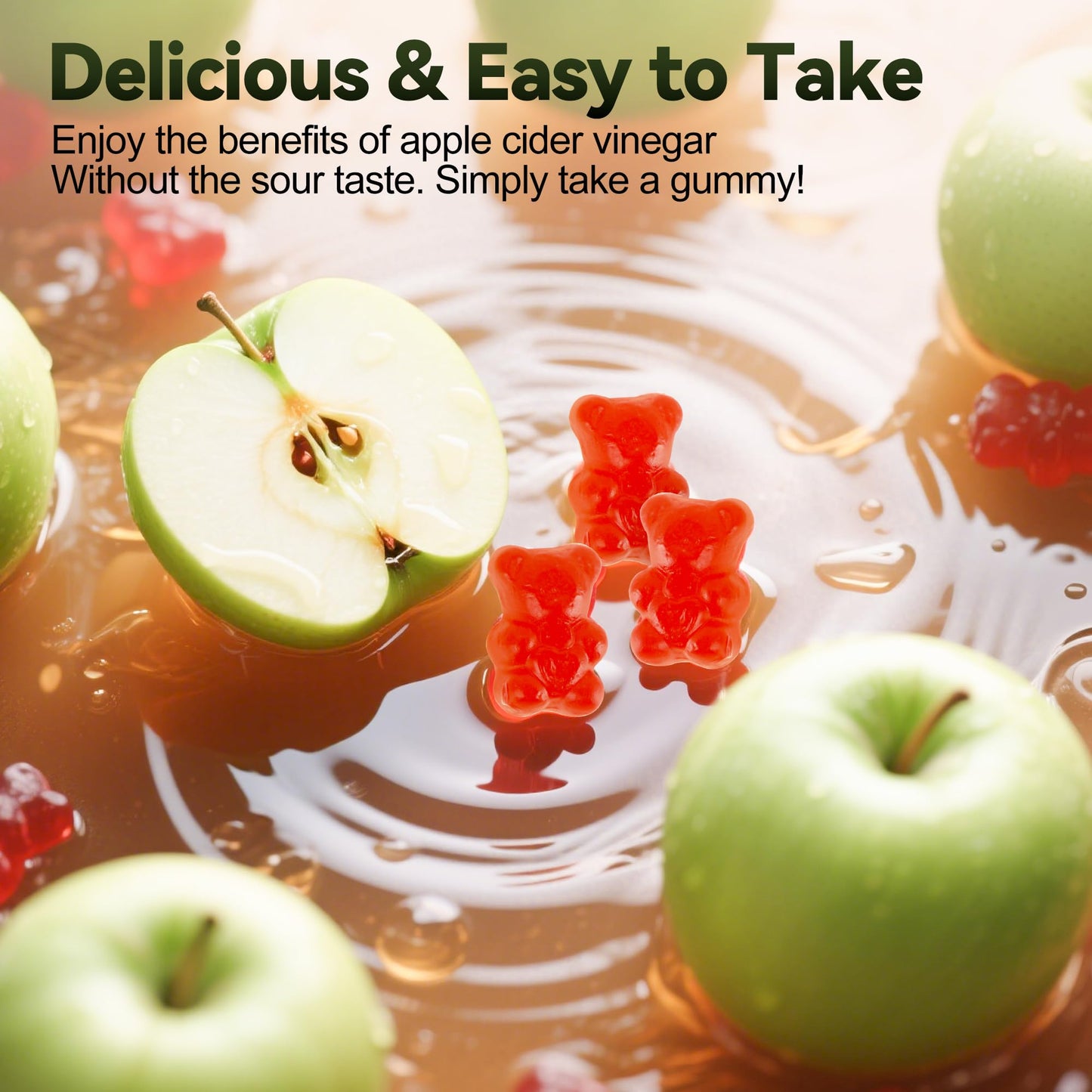 Yvbovia Apple Cider Vinegar Gummies with B12, ACV Supplement, Gluten Free, Vegan, Non-GMO, 60 Gummies
