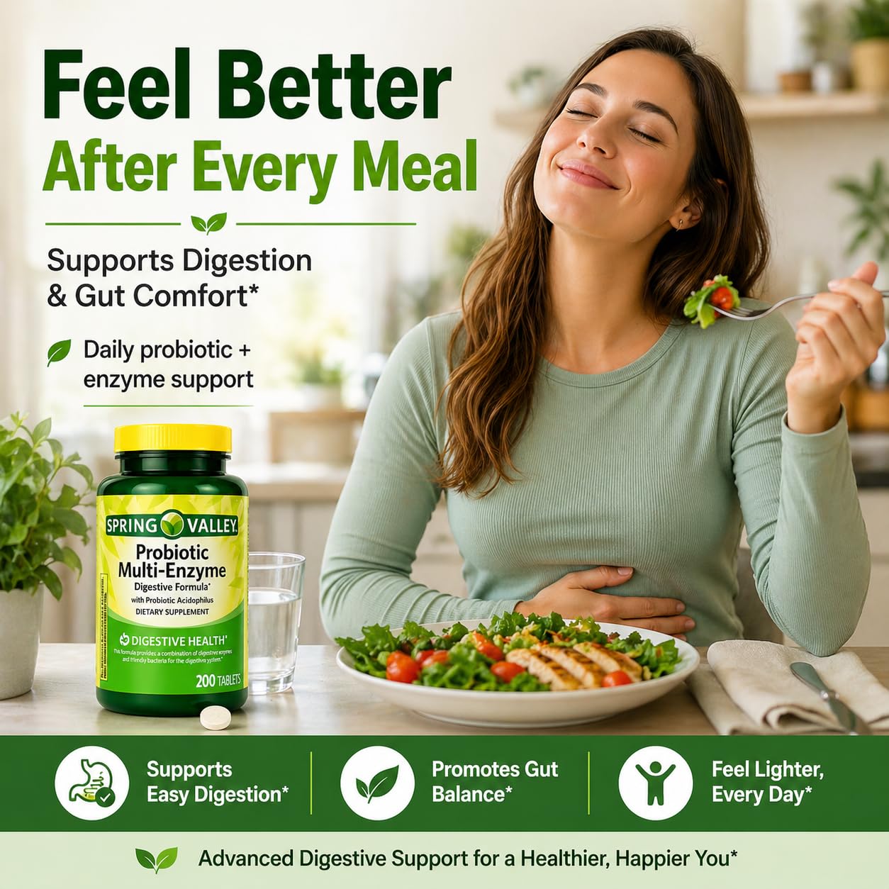 H4U Probiotic Multi-Enzyme Digestive Formula Tablets, 200 Count