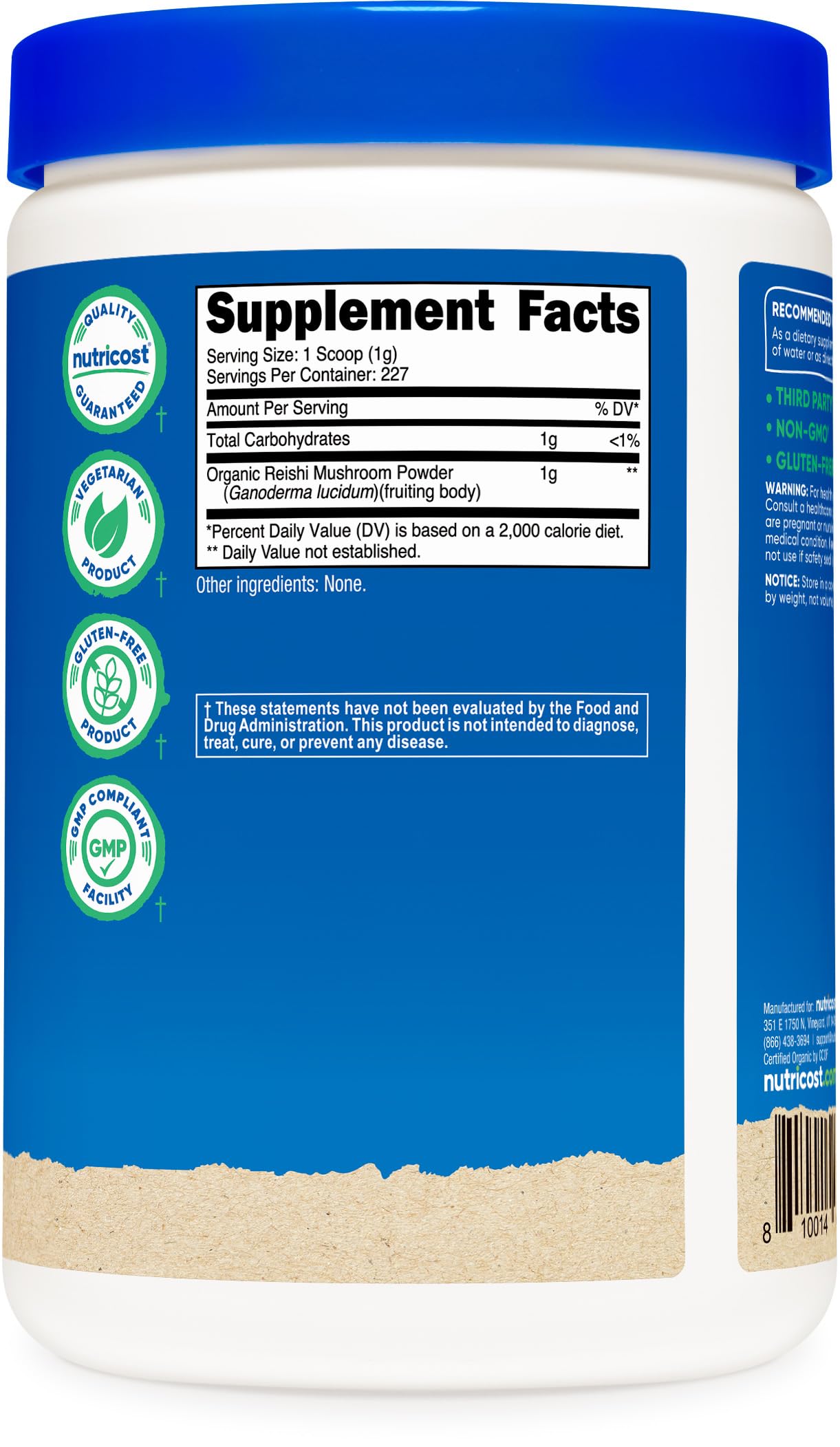 Nutricost Organic Reishi Mushroom Powder 8.1 Ounce