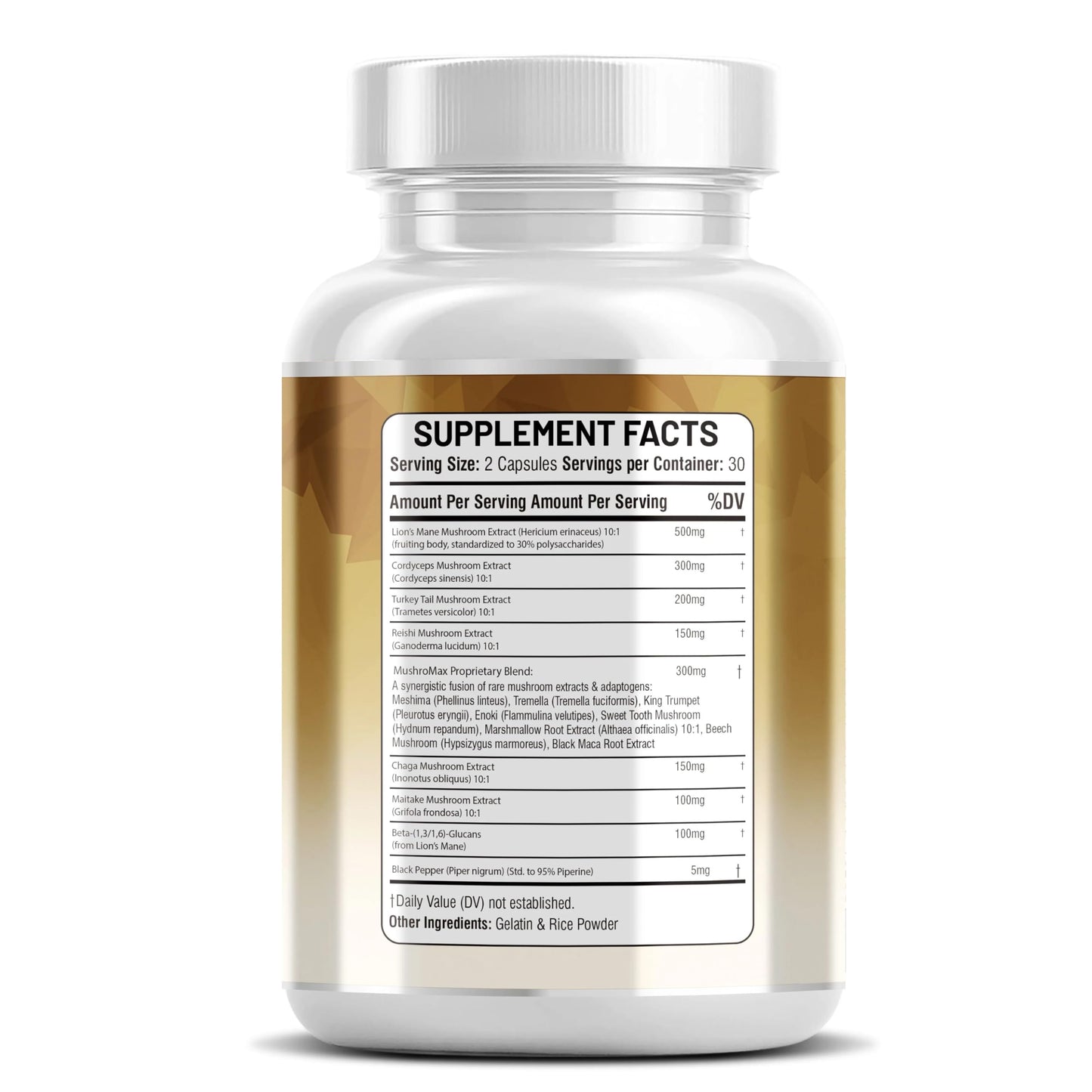 Kun Shafi Lions Mane Mushroom Supplement 20in1 with Turkey Tail Reishi Cordyceps Chaga Maitake Meshima Poria Cocos Shiitake Oyster Porcini Enoki 60 Capsules