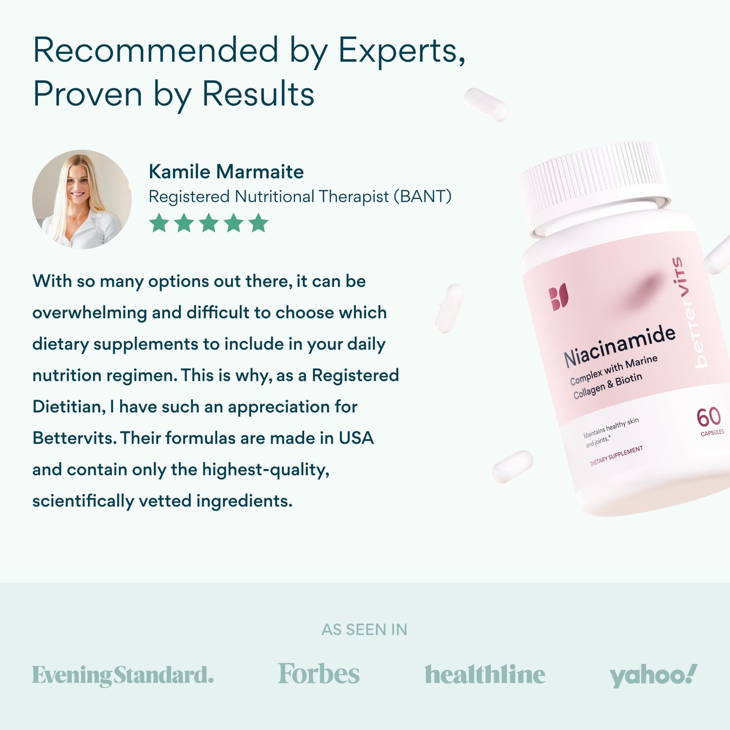 Bettervits Niacinamide Vitamin B3 Capsule 300 mg with Marine Collagen & Hyaluronic Acid, High-Strength B3 Capsules with Turmeric, 60 Capsules
