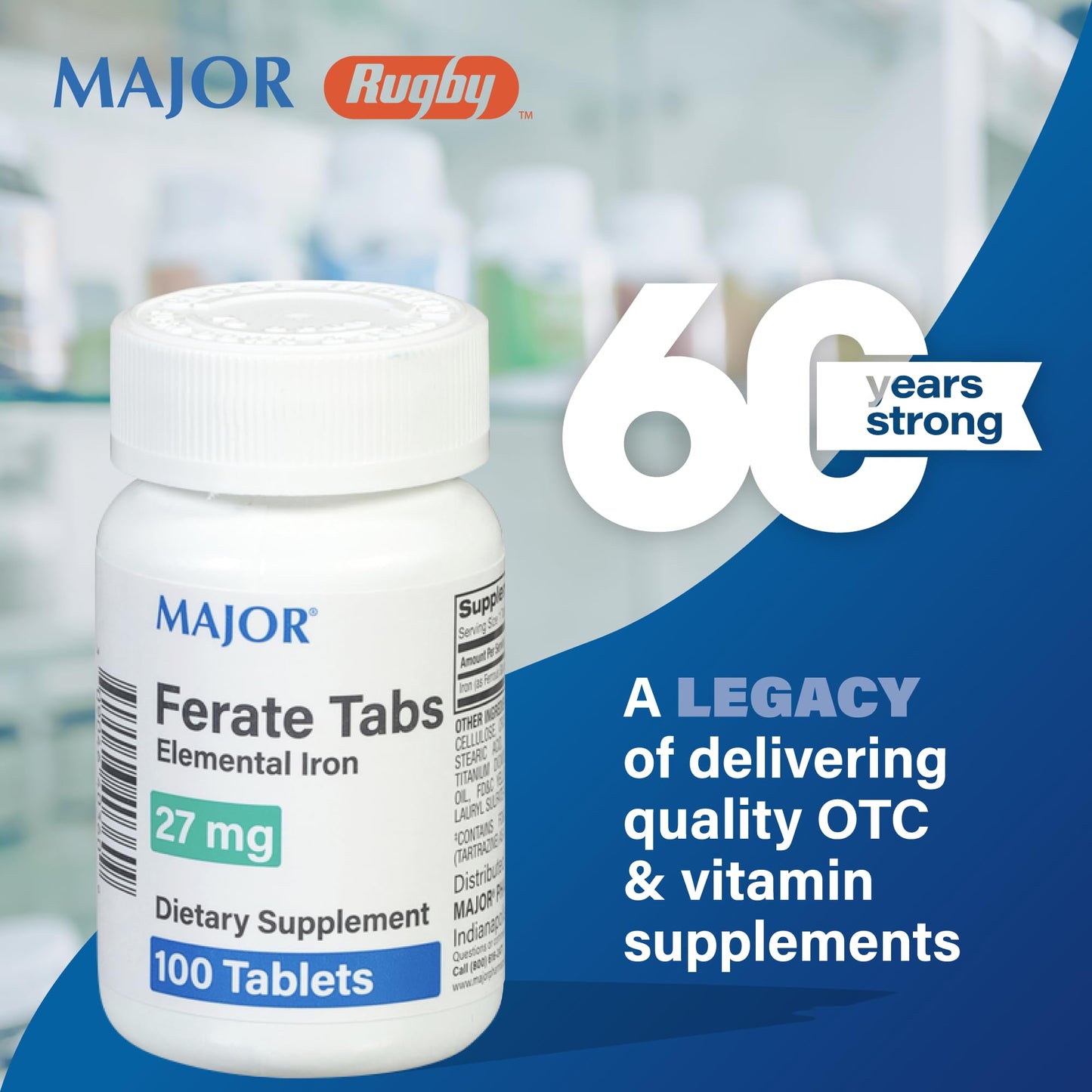 MAJOR Ferate Tabs 27 mg Ferrous Gluconate Elemental Iron Dietary Supplement, 300 Tablets