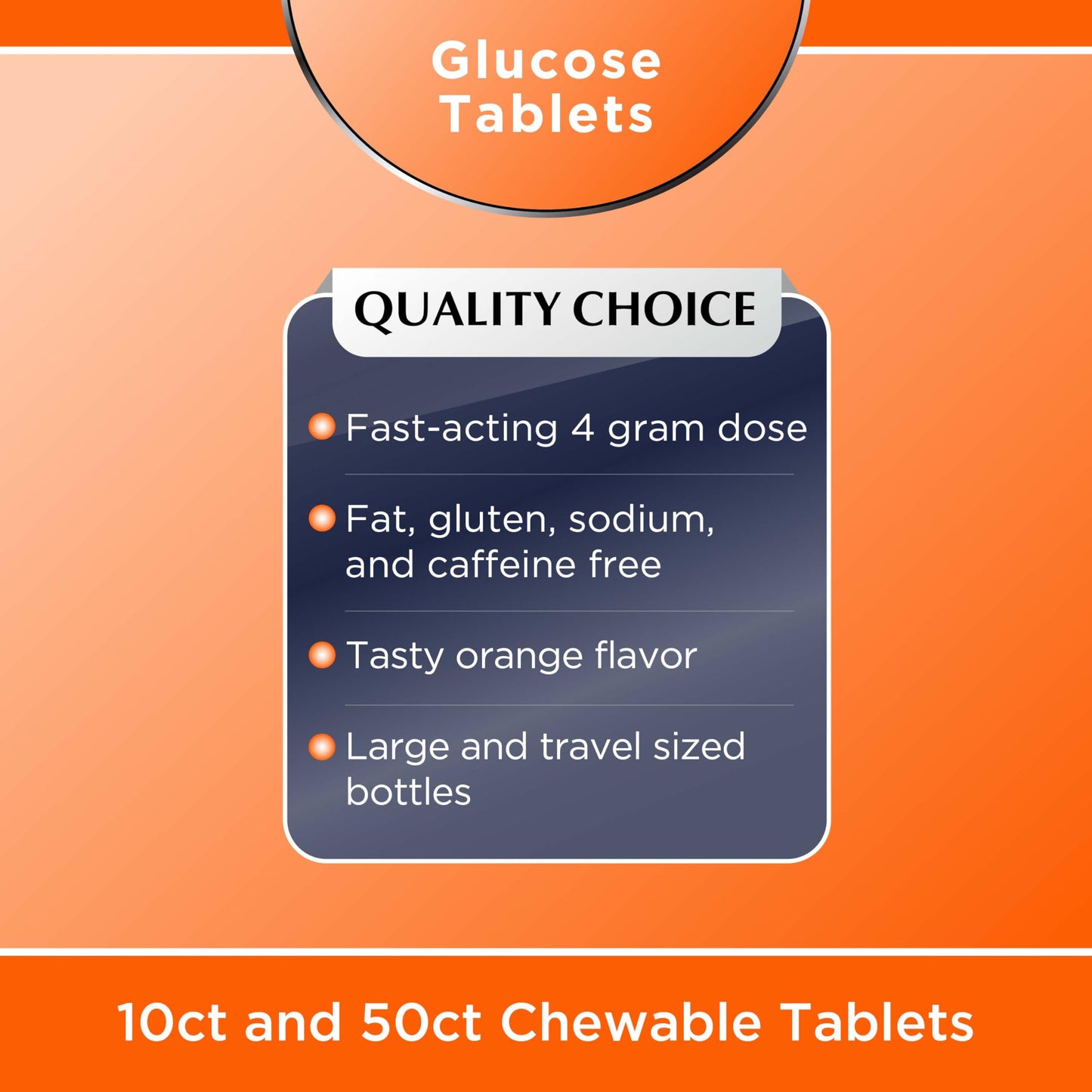 Quality Choice Glucose Tablets Fast Acting Orange Flavor, 50 Tablets