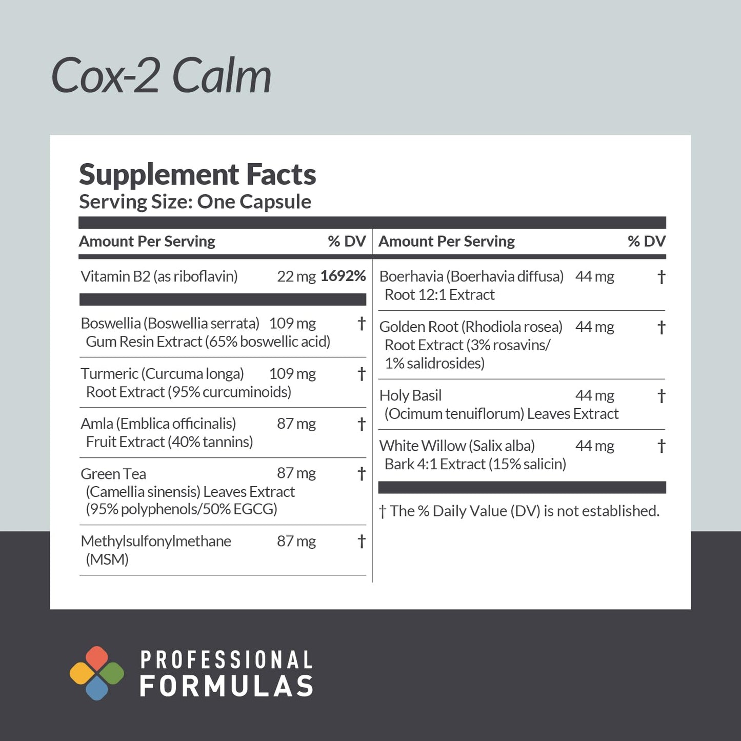 Professional Complementary Health Formulas Cox-2 Calm Synergistic Herbal Blend with Turmeric, Boswellia, White Willow, Green Tea & Holy Basil Supports Healthy Inflammatory Balance, Joint Comfort & Mobility Capsules 90