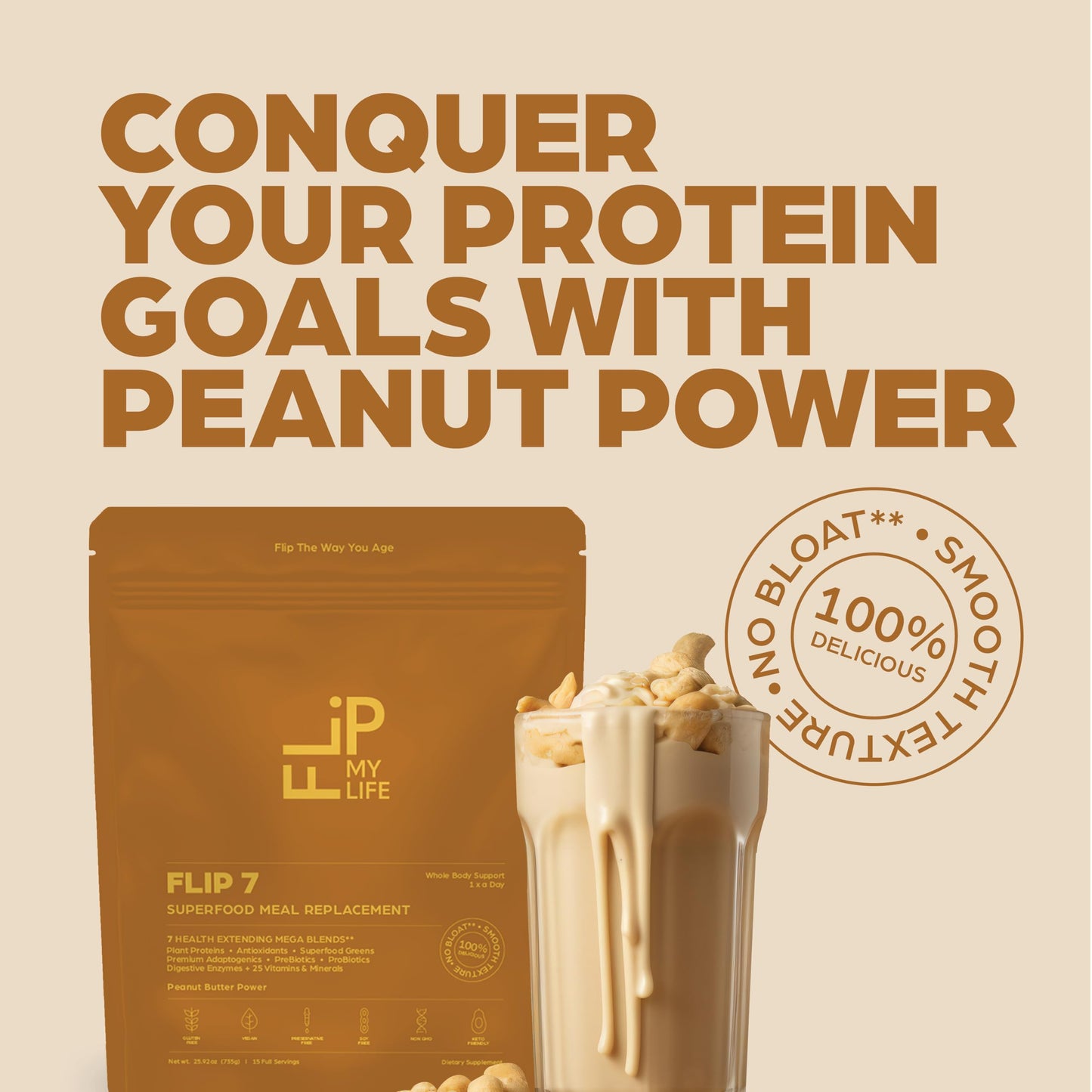 Flip My Life Flip 7 Natural SuperFood Plant-Based Protein Powder, 25.92 oz
