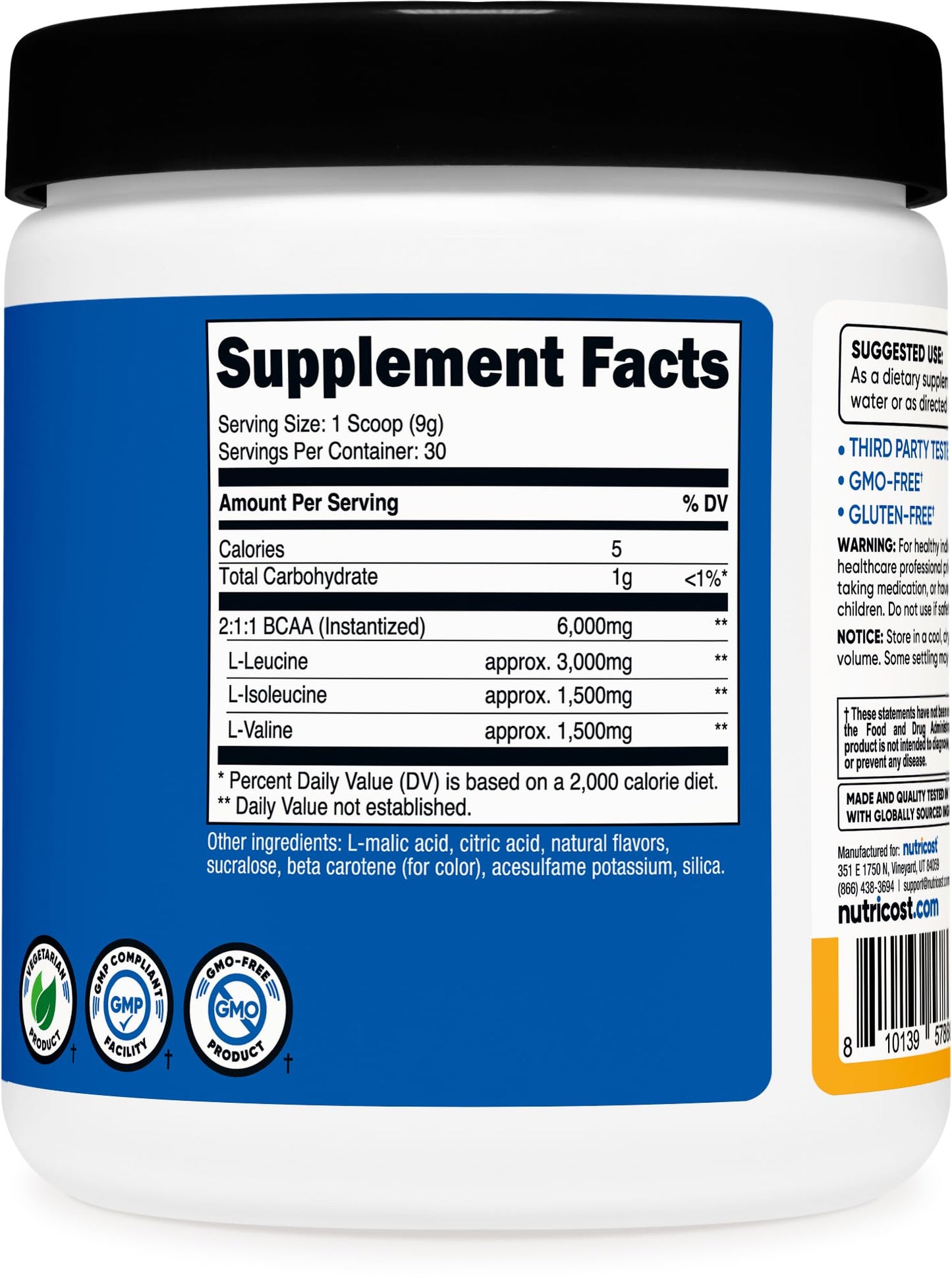 Nutricost BCAA Powder 2:1:1 (Orchard Fruit) - Branch Chain Amino Acids, 6g Per Serving, Vegetarian, GMO-Free, Gluten-Free, 30 Servings