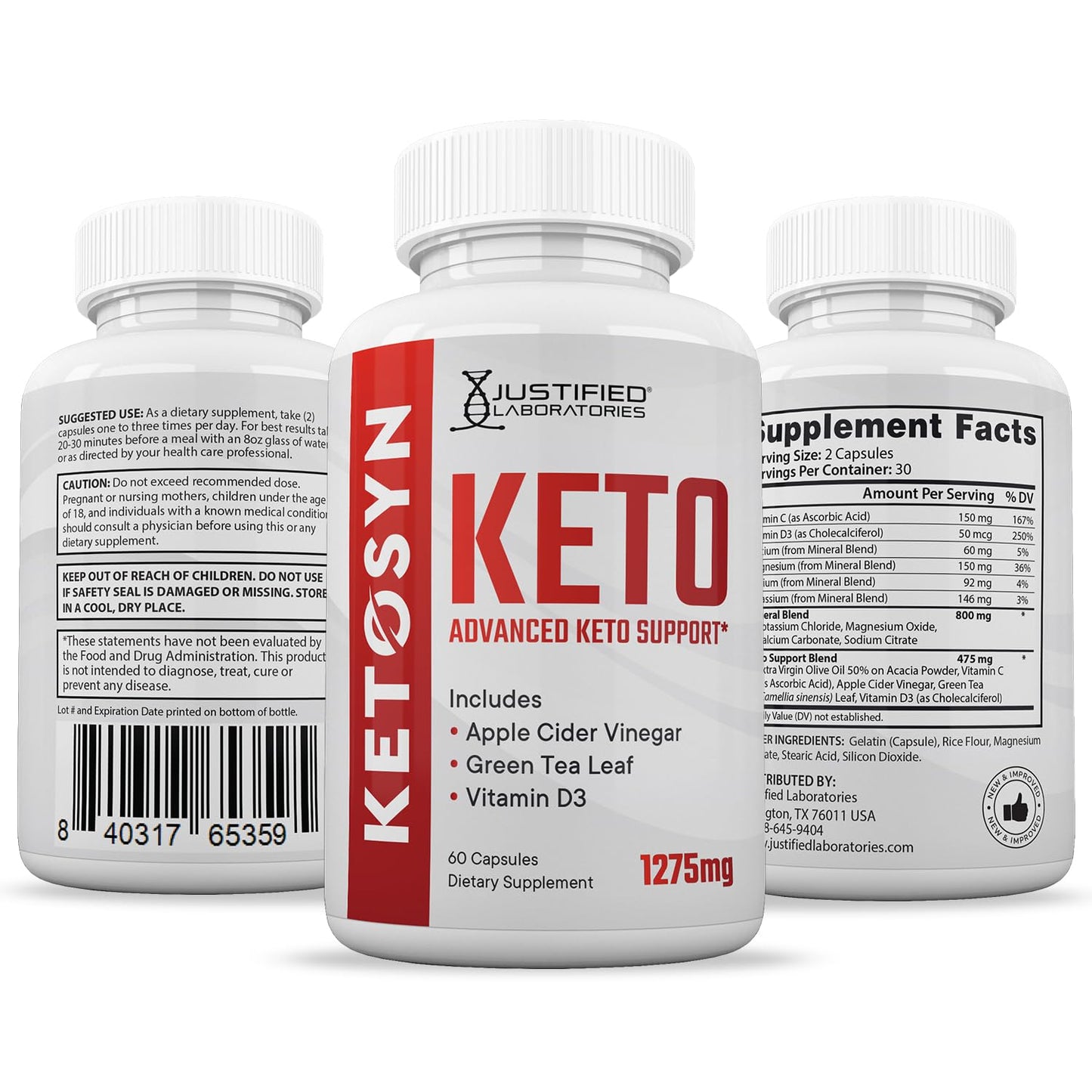 Justified Laboratories Ketosyn Keto ACV Pills 1275MG Keto Support Blend Capsules 120