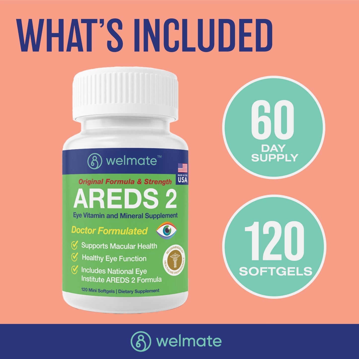 WELMATE AREDS 2 Eye Vitamin and Mineral Supplement Softgels 120-count