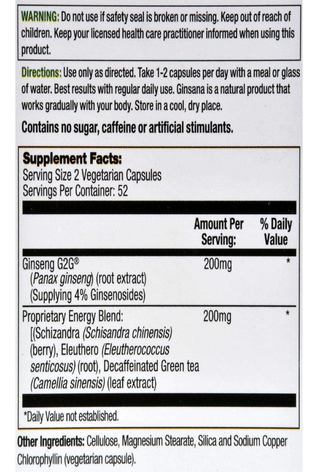 Body Gold Ginsana Energy Panax Ginseng Extract Capsule 105 VegCaps